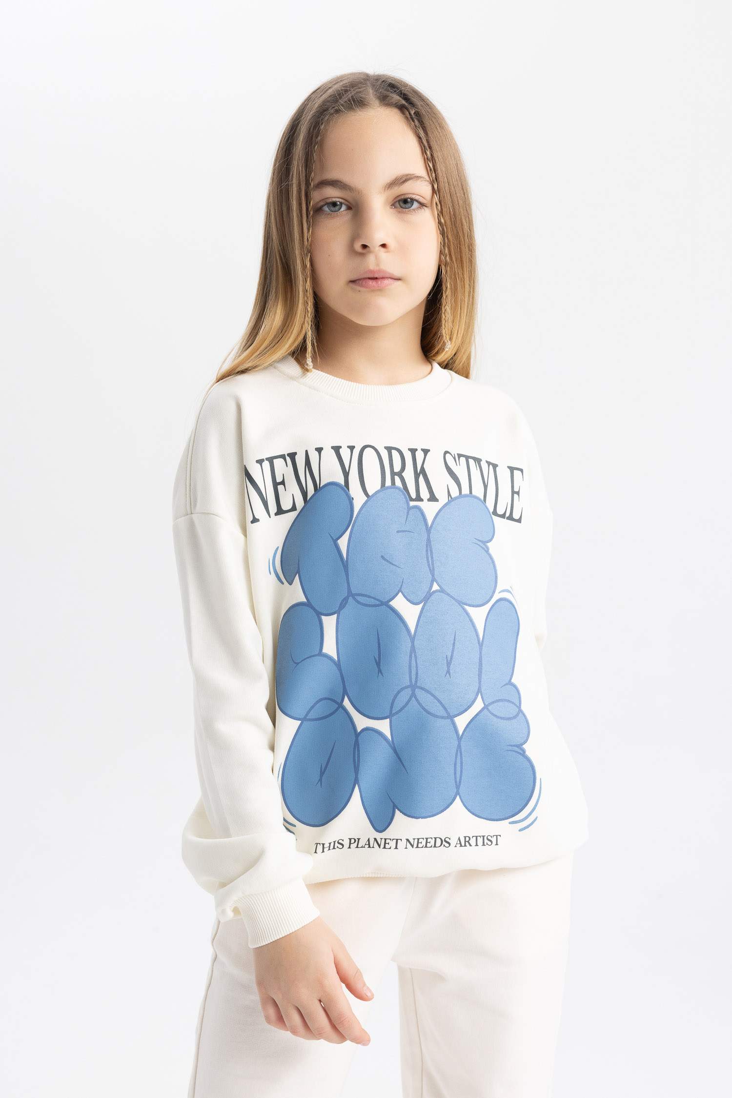 سويت شيرت بناتي اوفر سايز بياقة مستديرة