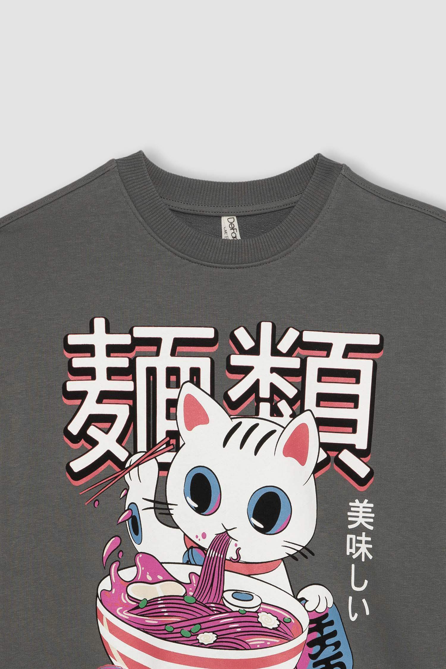 سويت شيرت بناتي بطبعة شعار اوفر سايز بياخة مستديرة