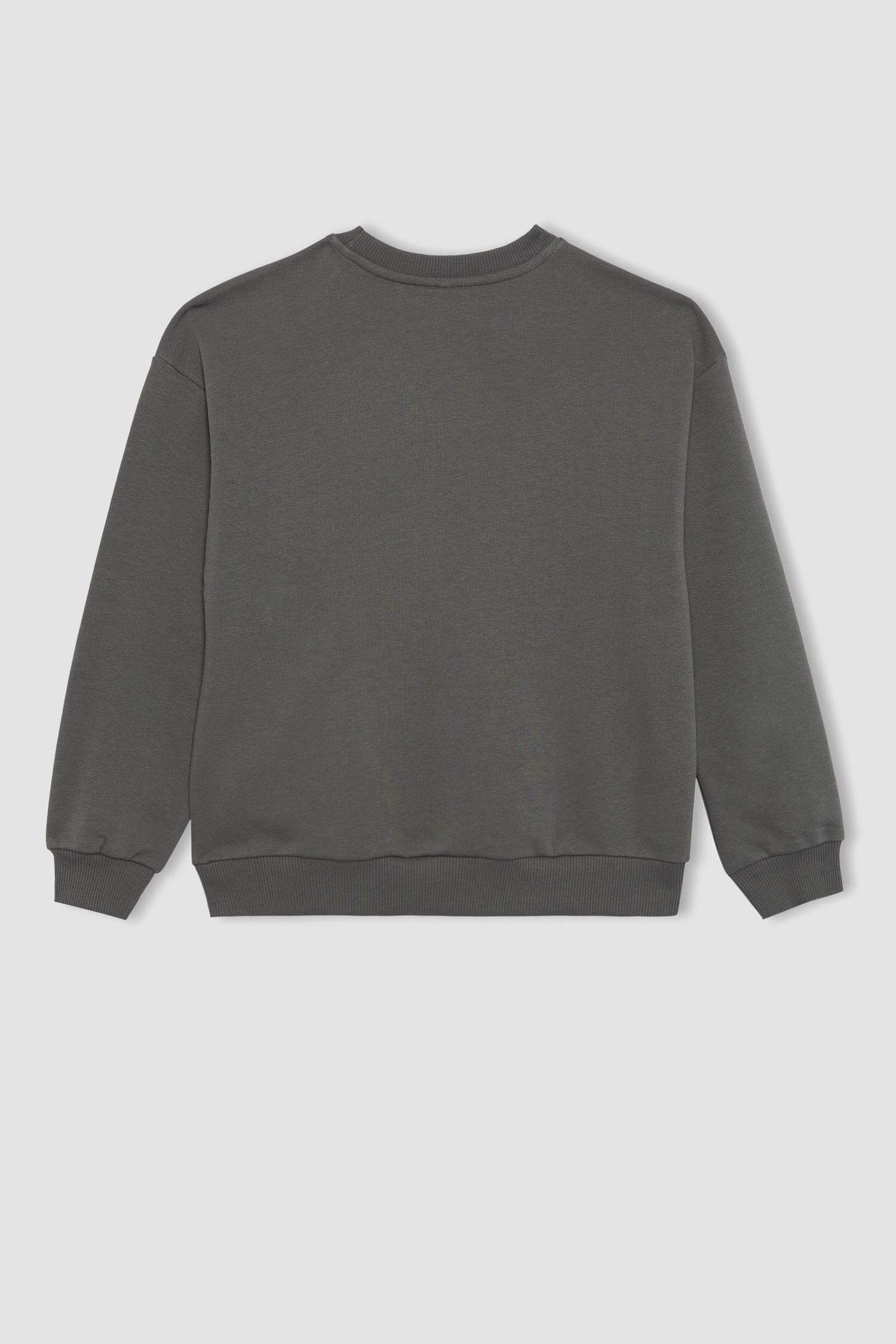 سويت شيرت بناتي بطبعة شعار اوفر سايز بياخة مستديرة