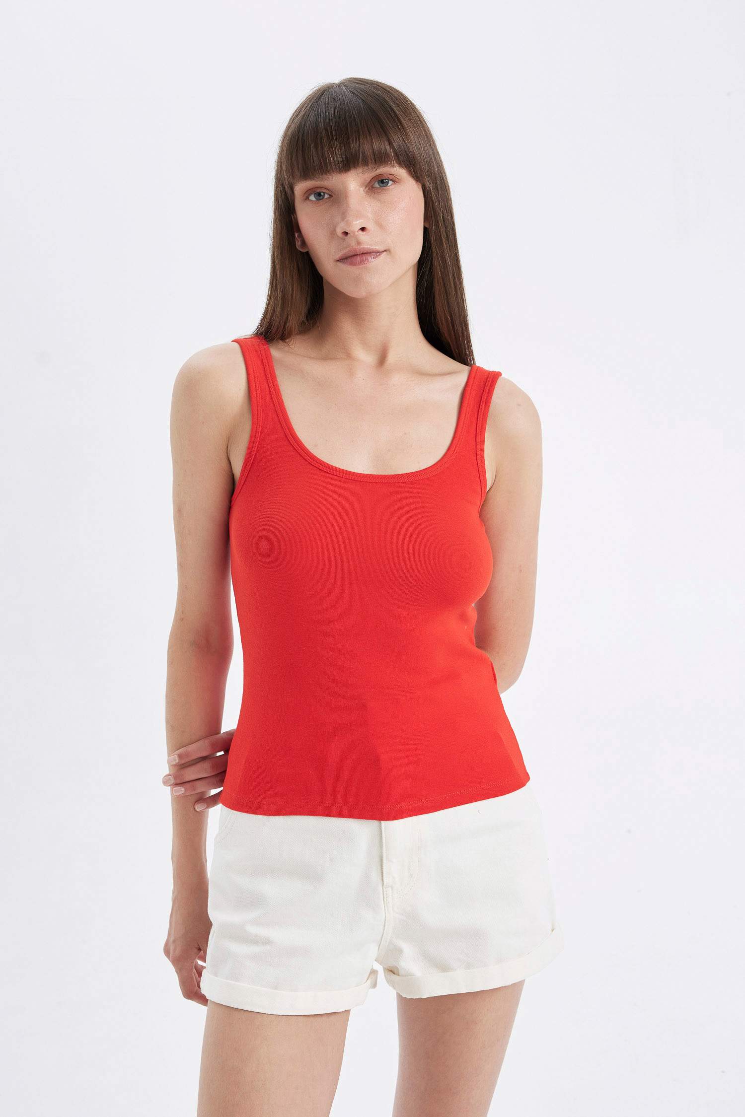 Slim Fit Ribana Crew Neck Sleeveless Tank Top