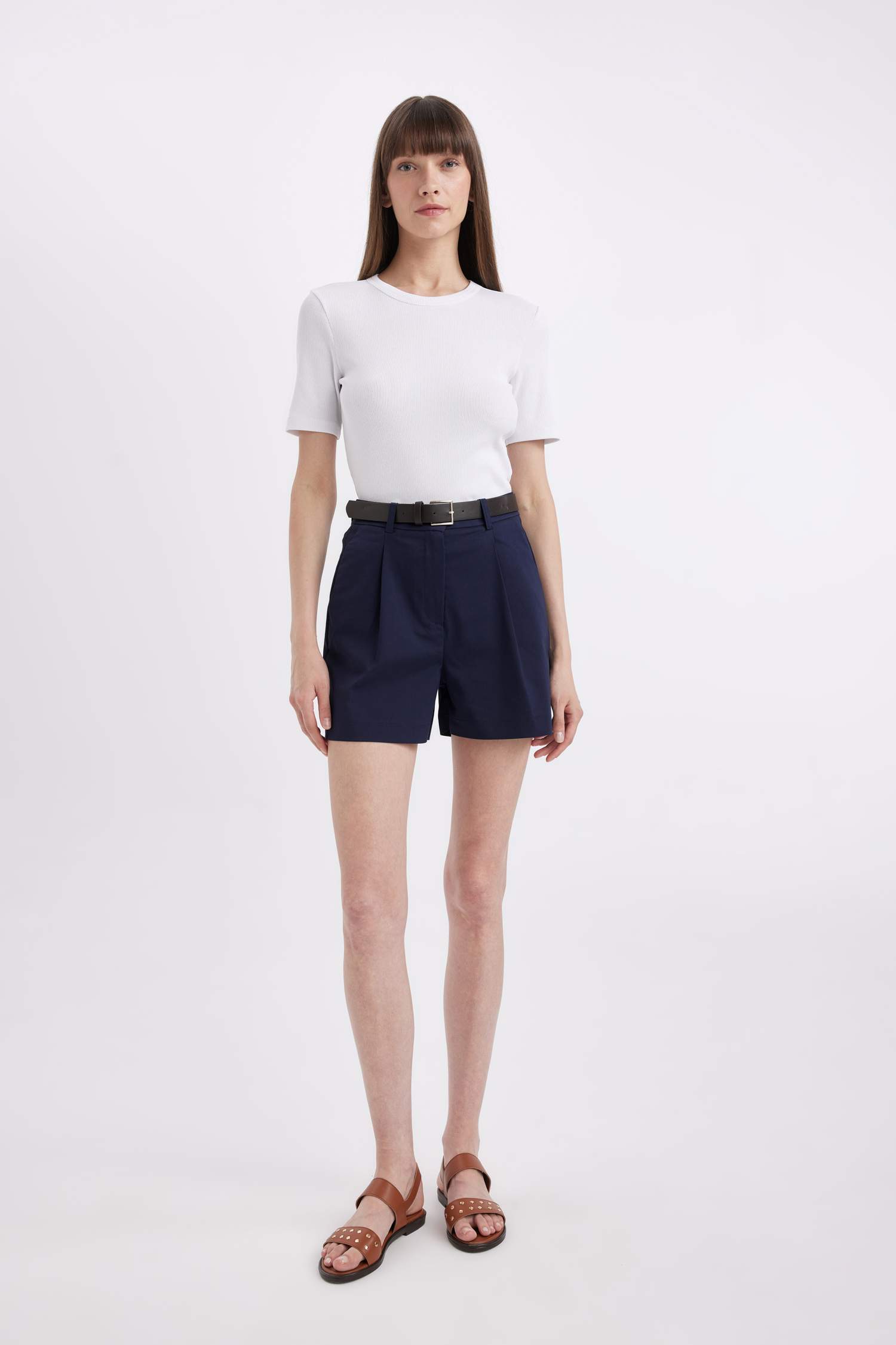 Beyaz Slim Fit Dar Kesim Bisiklet Yaka Fitilli Kaşkorse Basic Düz Kısa Kollu Tişört