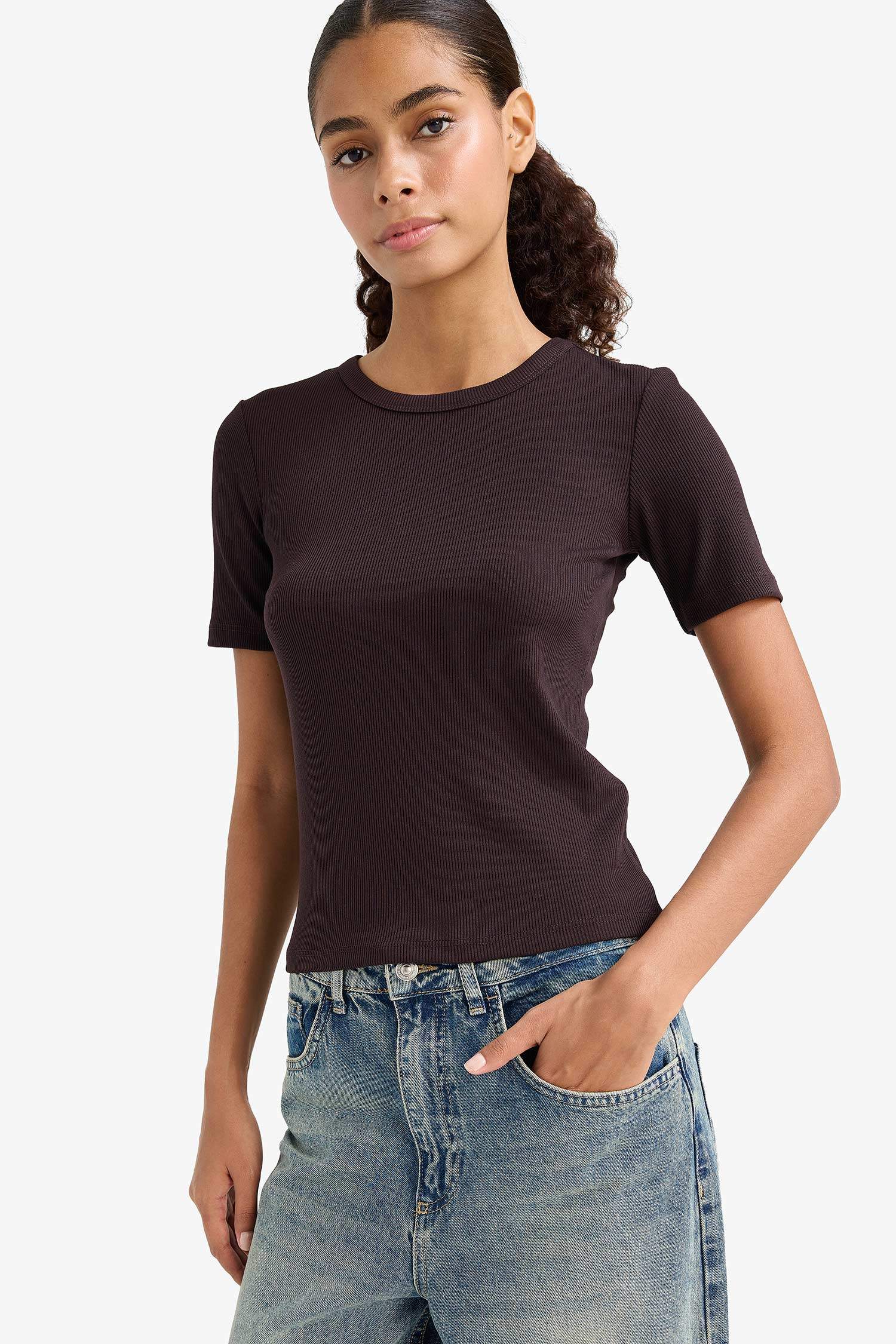 Slim Fit Basic Ribbed Camisole Short Sleeve T-Shirt