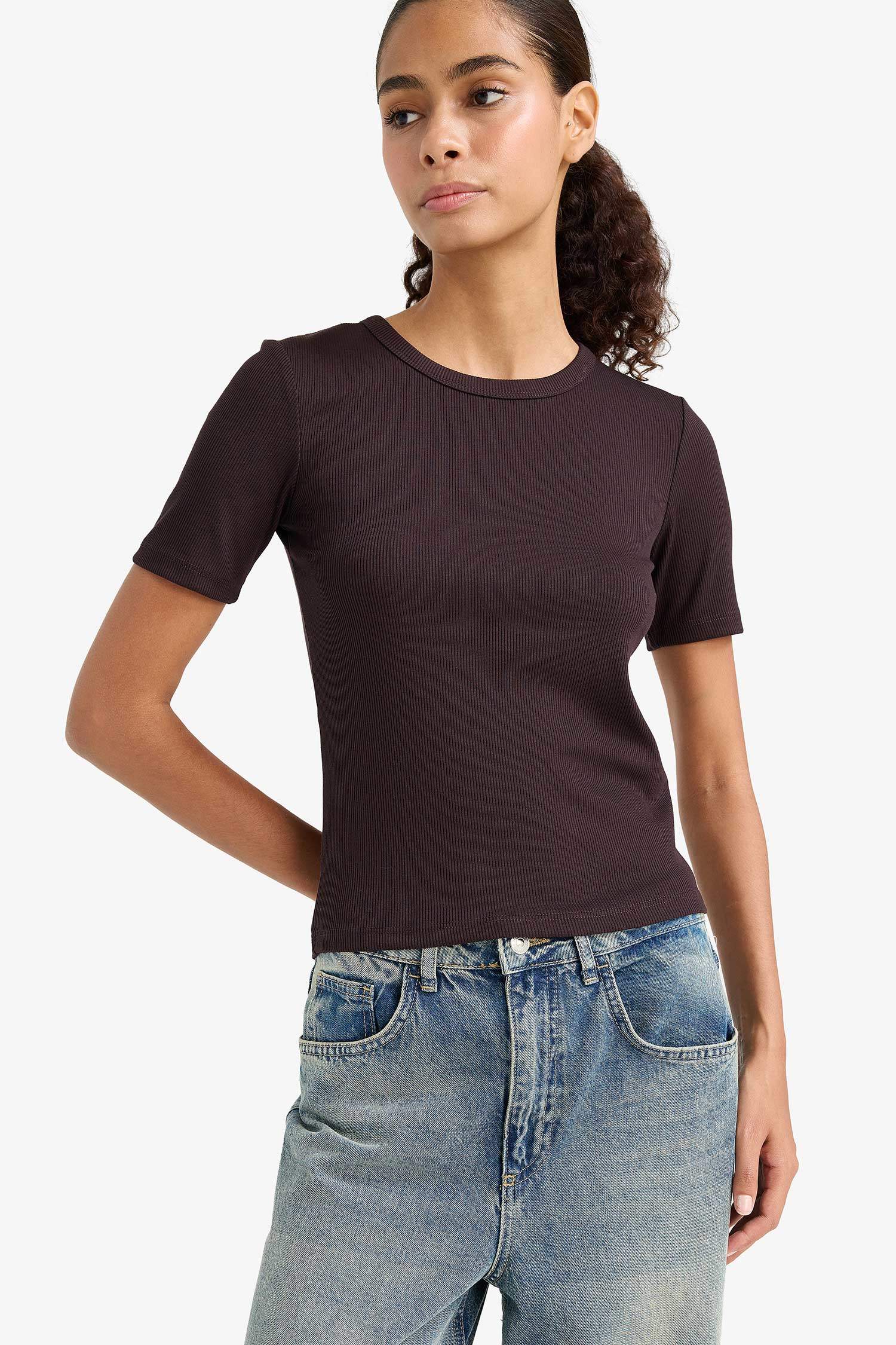 Slim Fit Basic Ribbed Camisole Short Sleeve T-Shirt