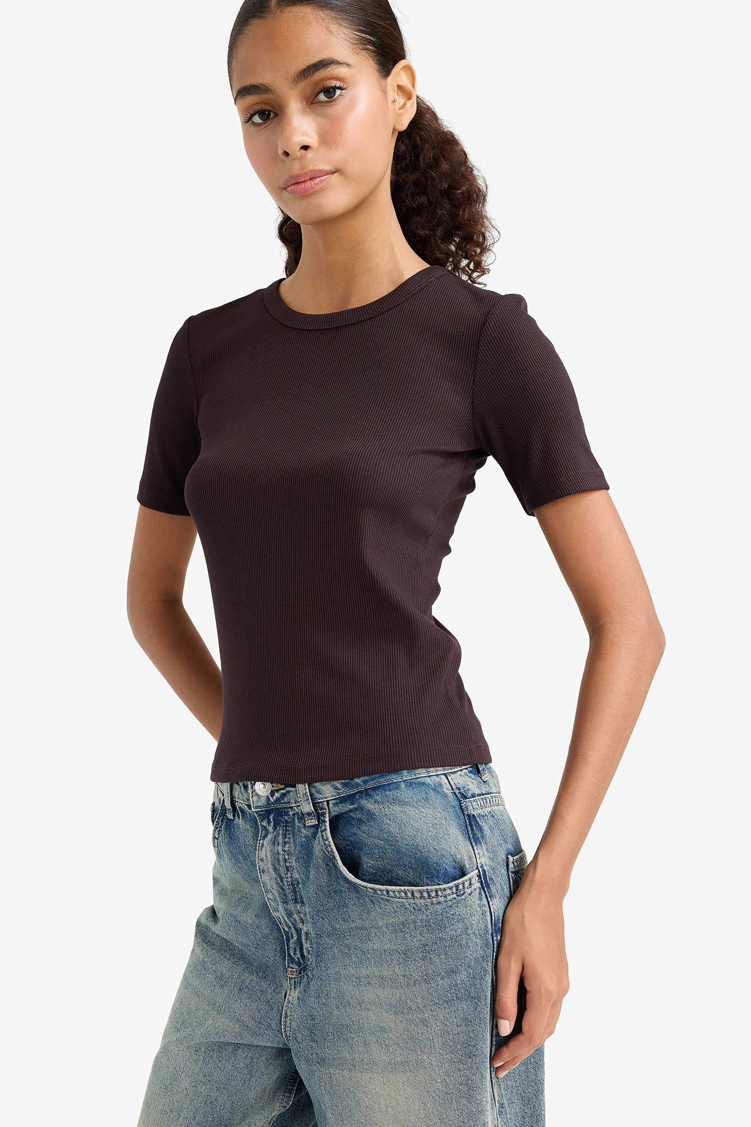 Slim Fit Basic Ribbed Camisole Short Sleeve T-Shirt