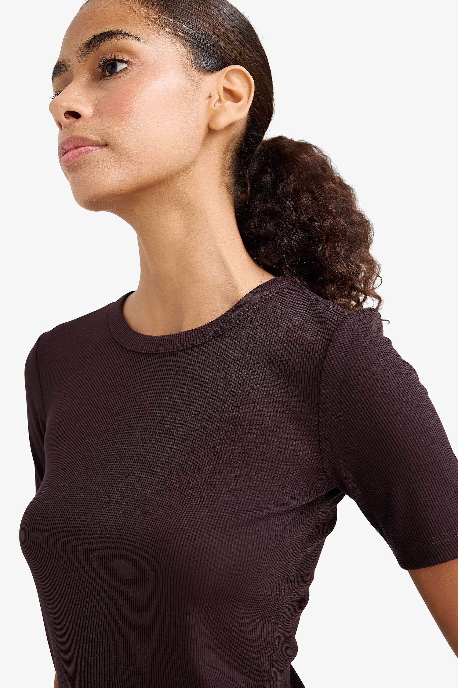 Slim Fit Basic Ribbed Camisole Short Sleeve T-Shirt