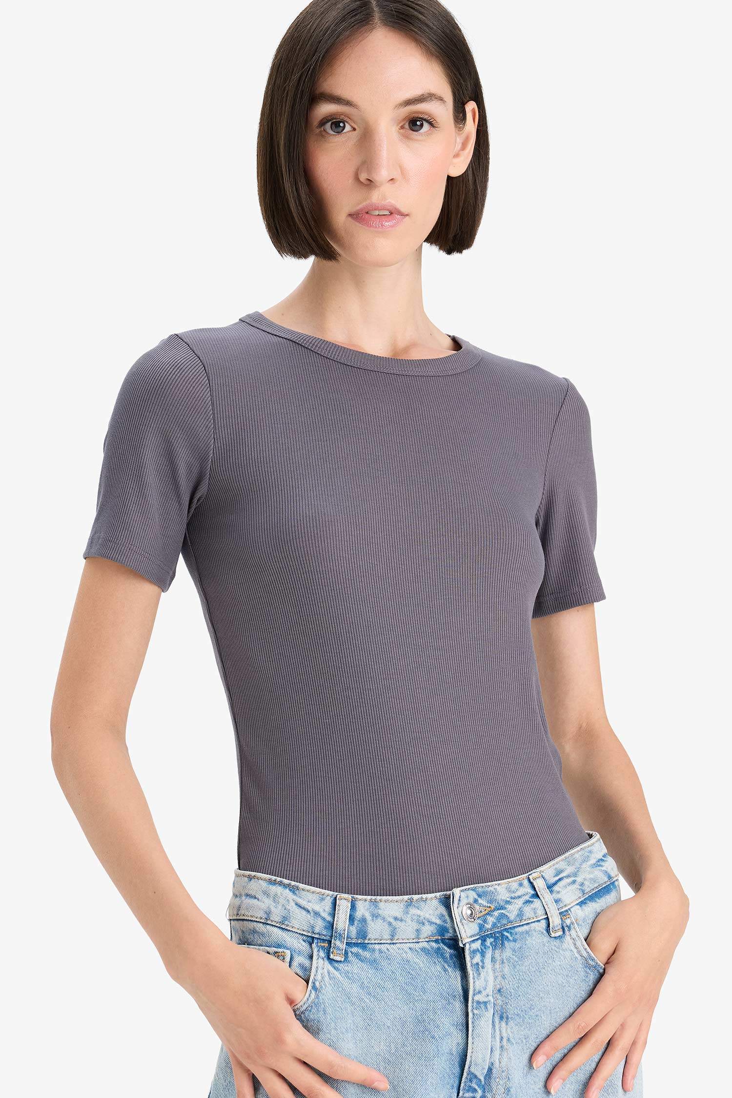 Slim Fit Basic Ribbed Camisole Short Sleeve T-Shirt