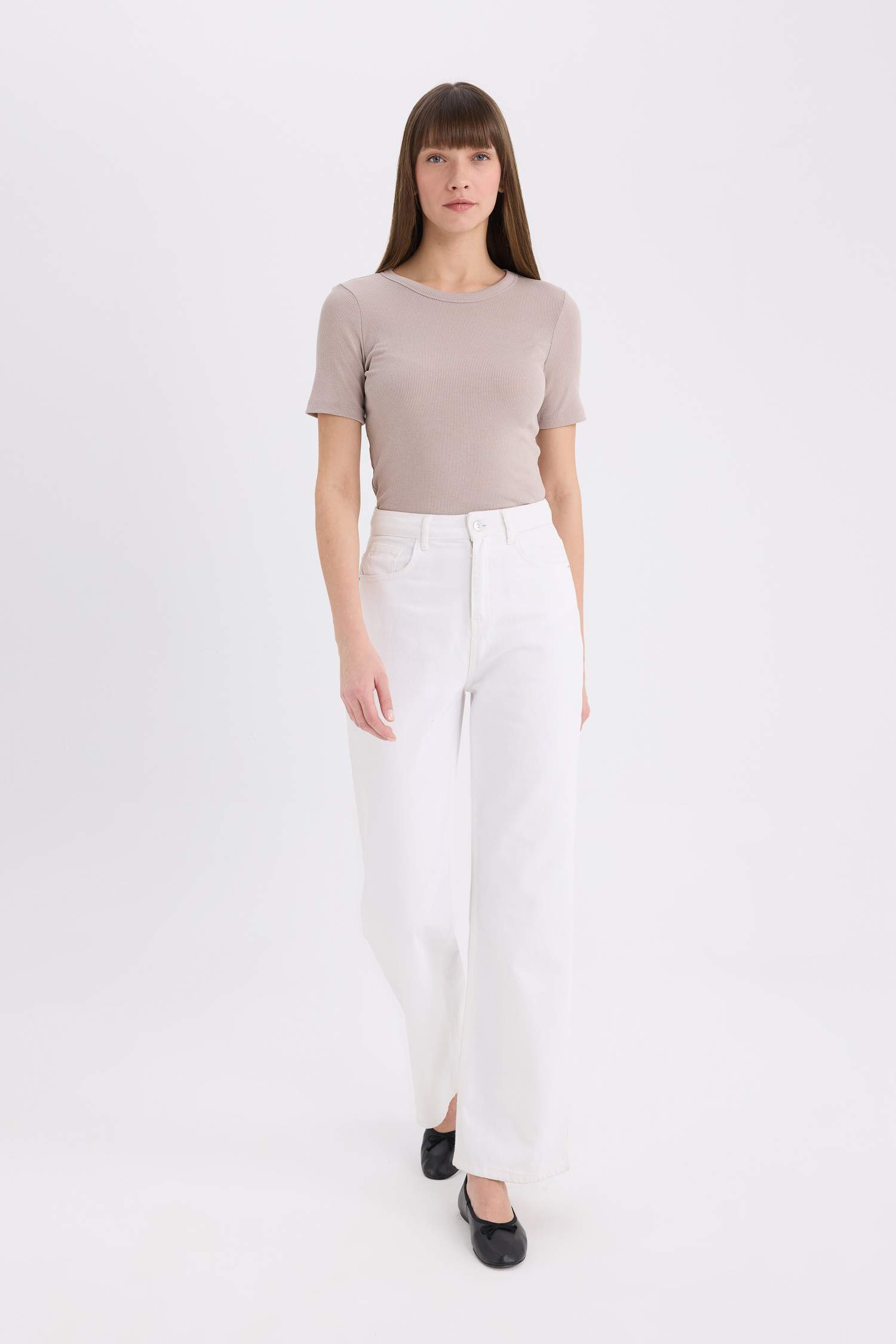 Slim Fit Dar Kesim Bisiklet Yaka Fitilli Kaşkorse Basic Düz Kısa Kollu Tişört