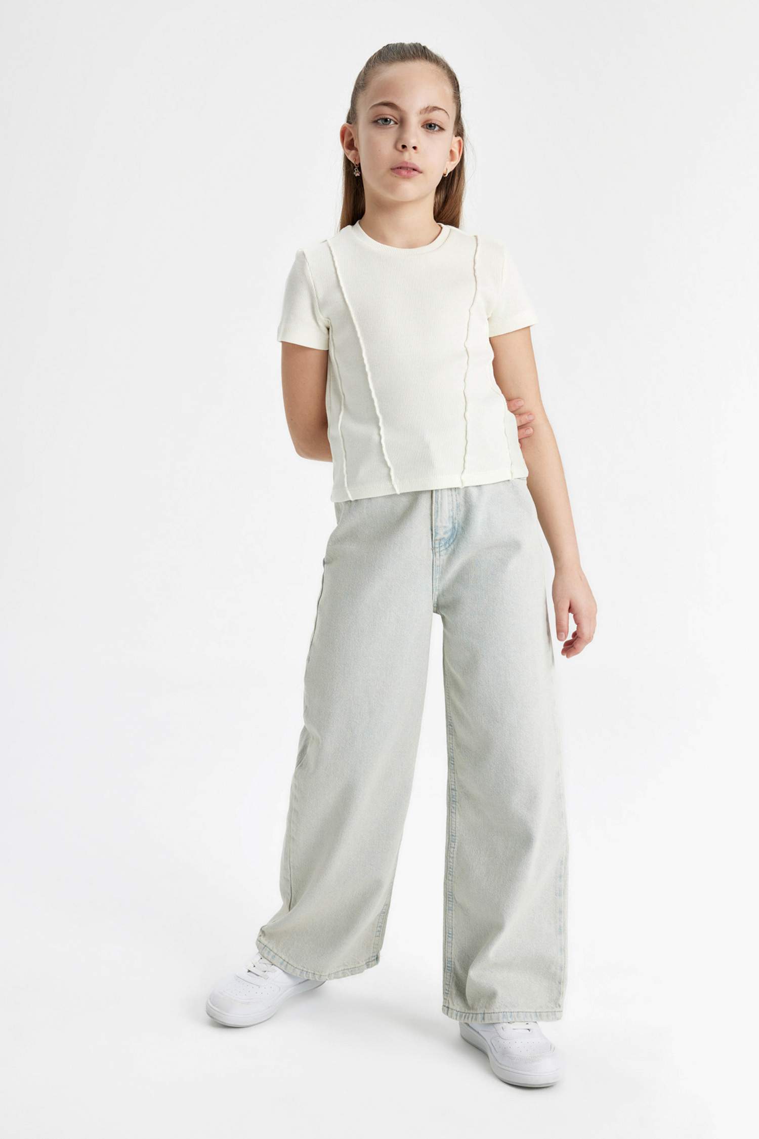 Girl Slim Fit Ribbed Short Sleeve T-Shirt