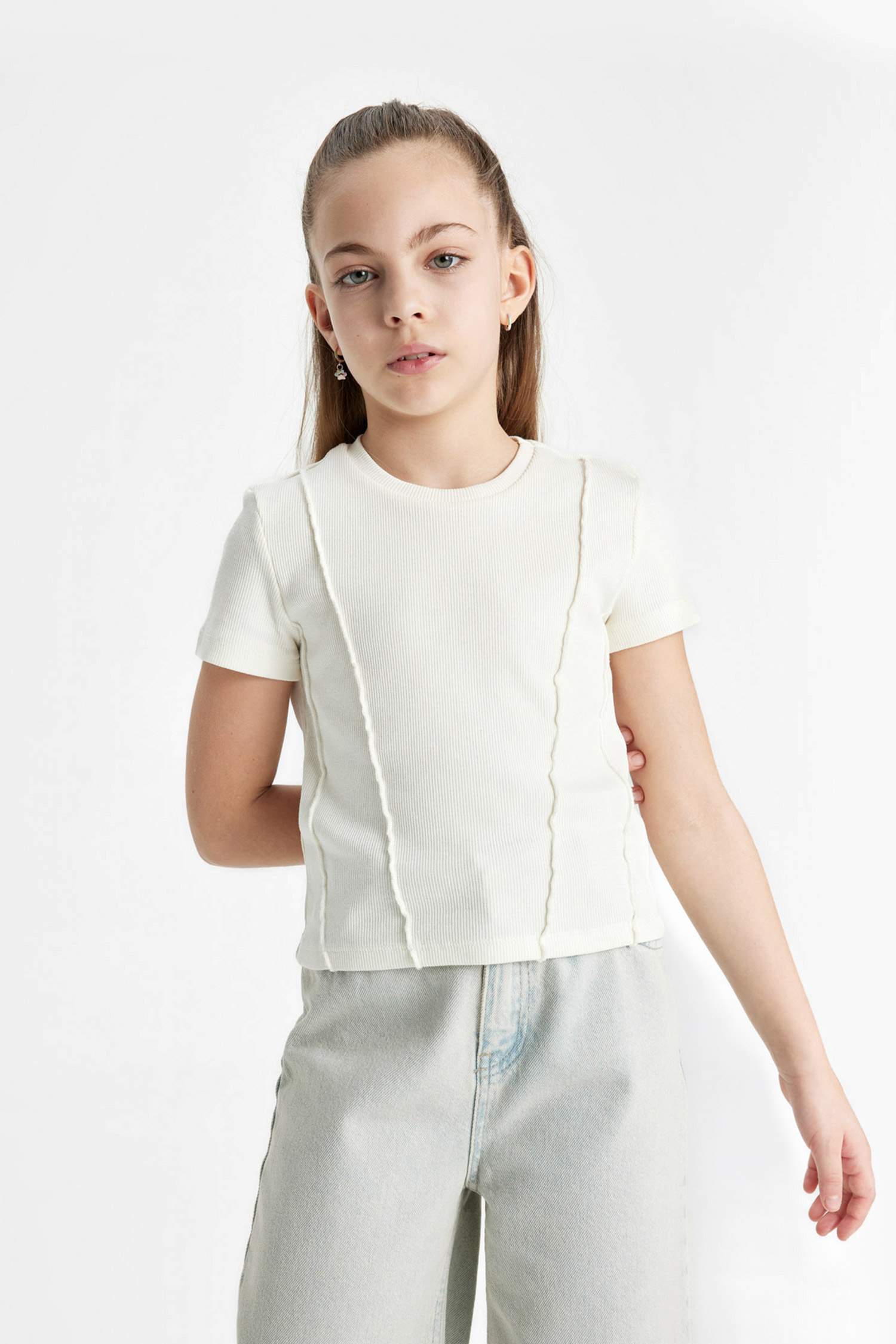 Girl Slim Fit Ribbed Short Sleeve T-Shirt