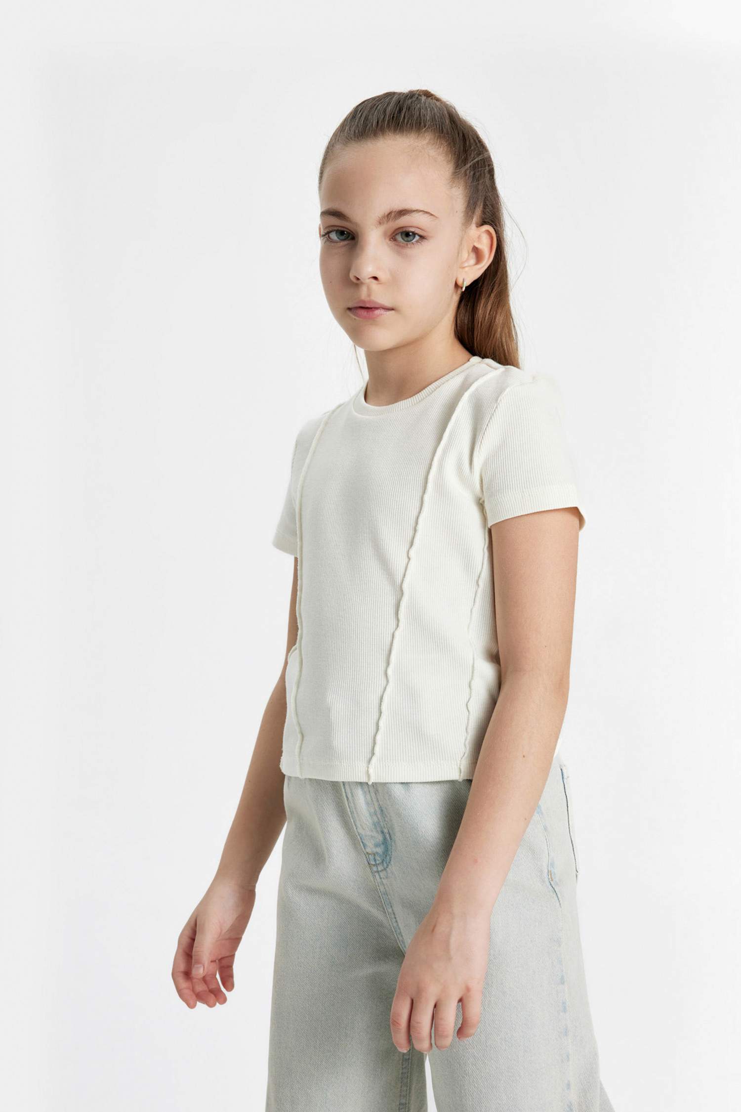 Girl Slim Fit Ribbed Short Sleeve T-Shirt