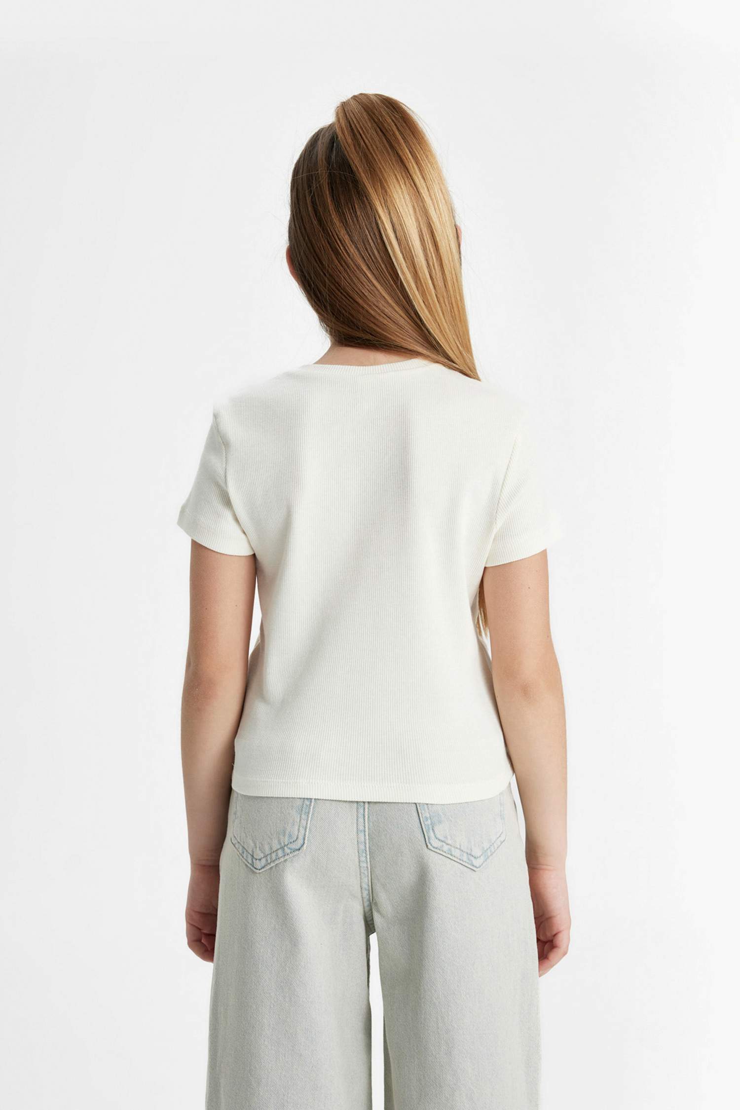 Girl Slim Fit Ribbed Short Sleeve T-Shirt