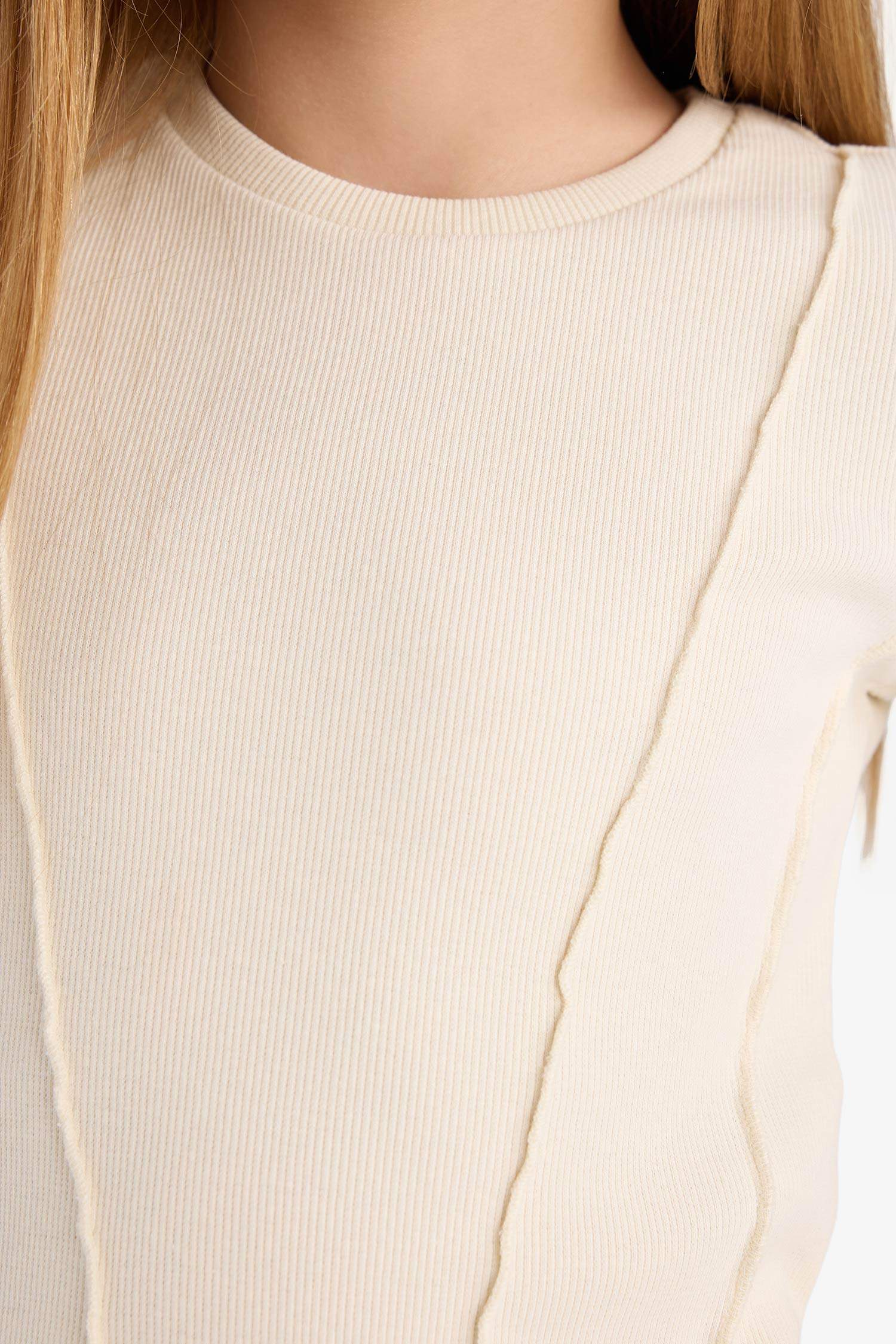 Kız Çocuk Slim Fit Dar Kesim Bisiklet Yaka Basic Düz Ribana Kısa Kollu Tişört