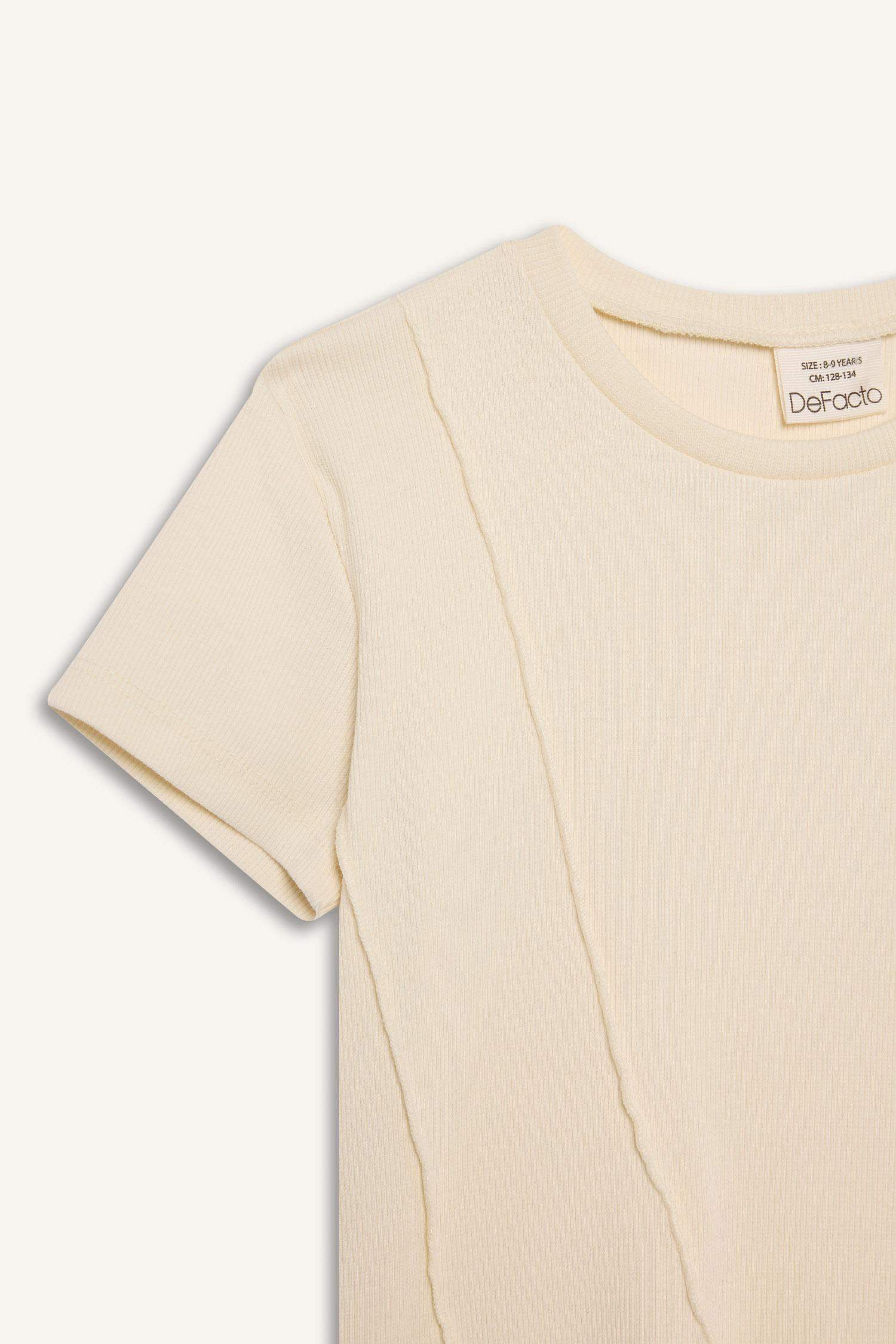 Kız Çocuk Slim Fit Dar Kesim Bisiklet Yaka Basic Düz Ribana Kısa Kollu Tişört