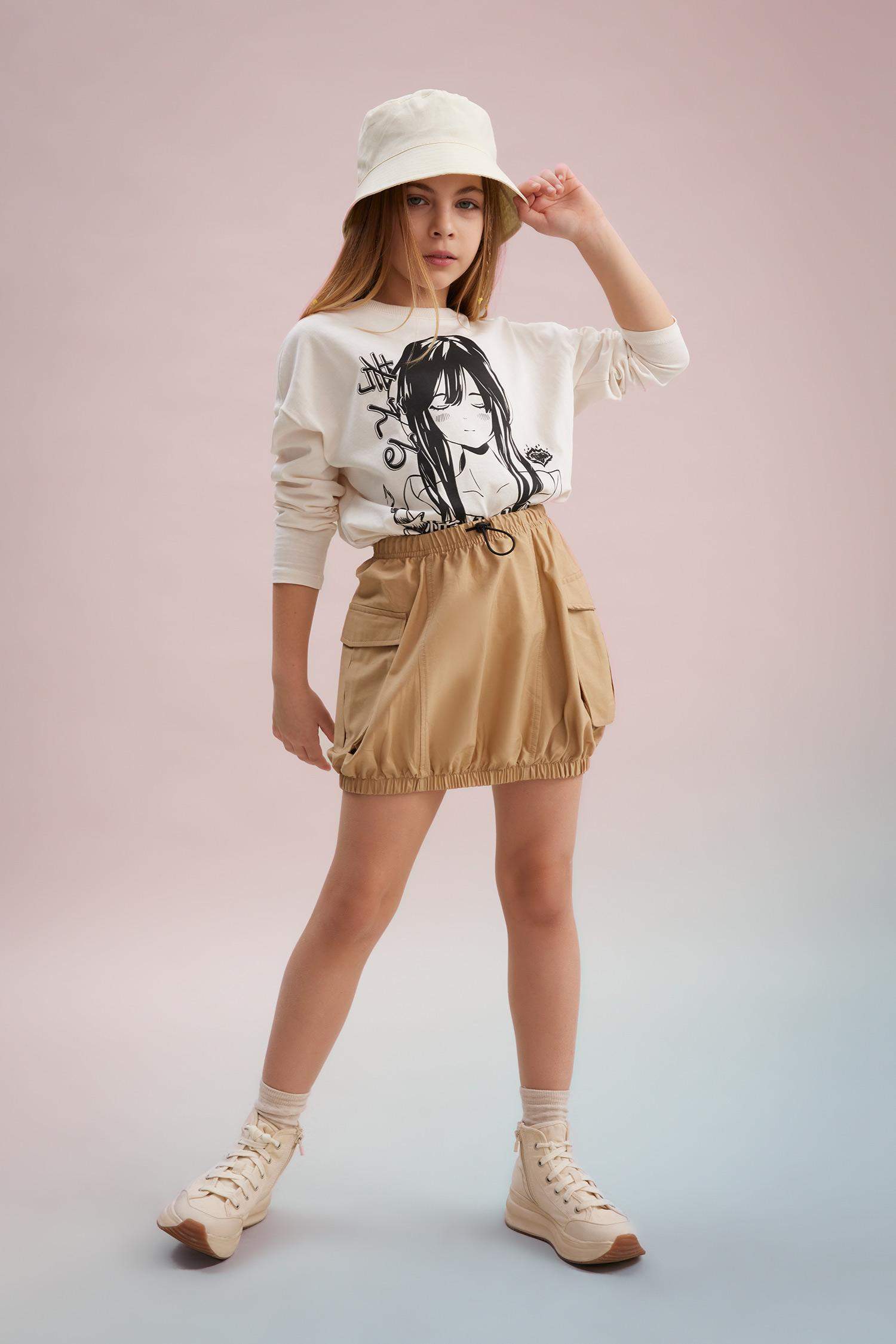 Kız Çocuk Kargo Cepli Poplin Etek