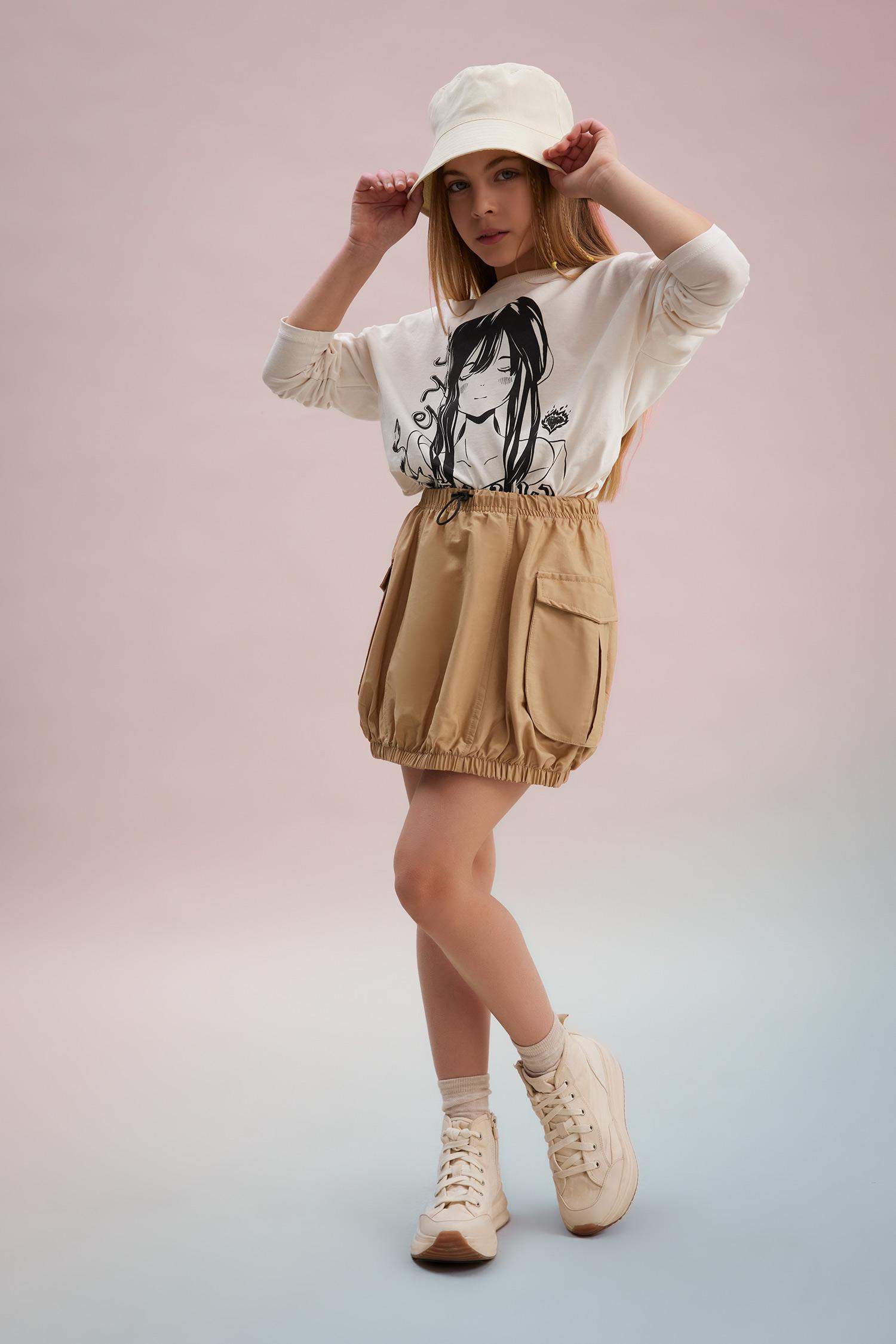 Kız Çocuk Kargo Cepli Poplin Etek