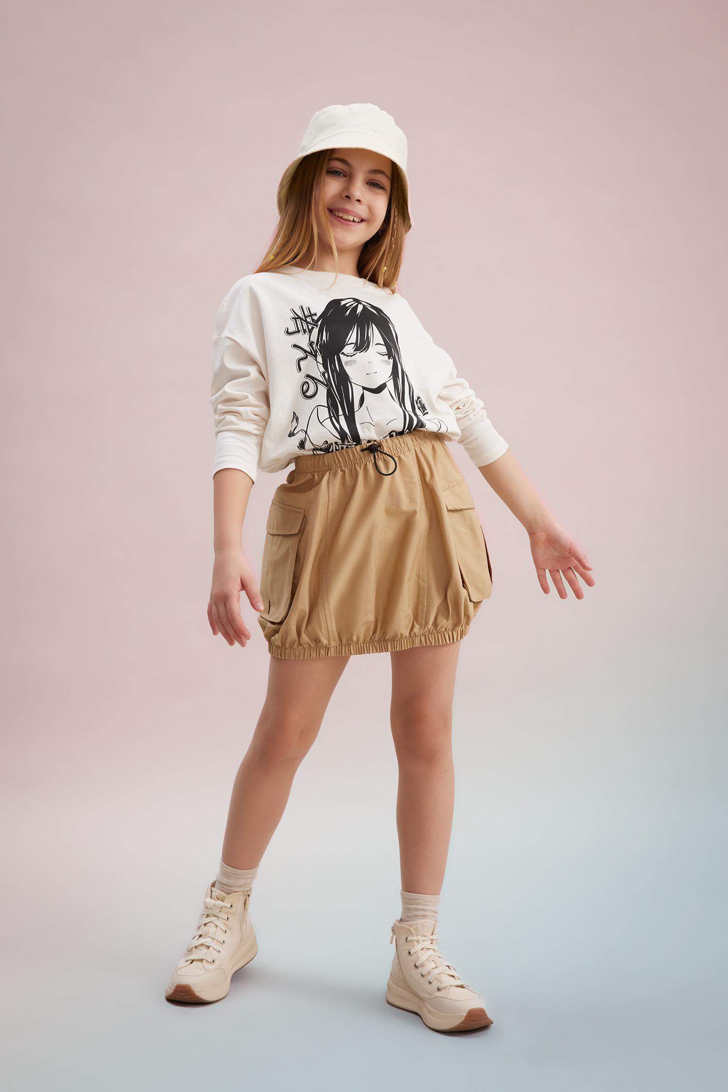 Kız Çocuk Kargo Cepli Poplin Etek