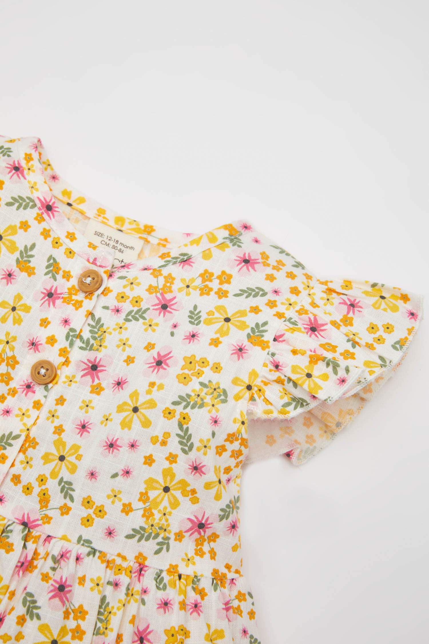 Robe à motifs aspect lin à manches courtes pour bébé fille