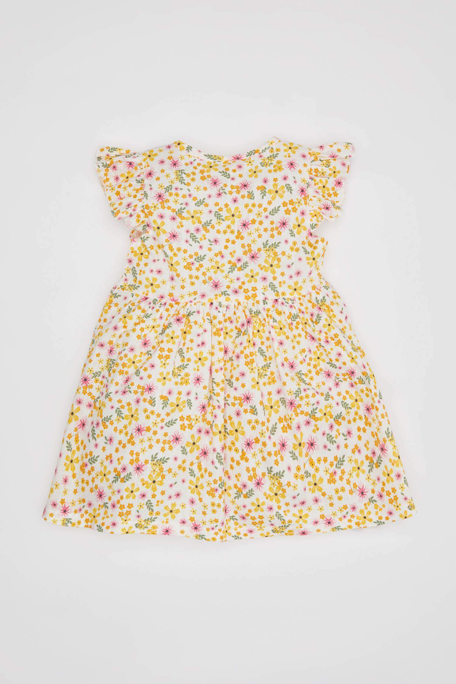 Robe à motifs aspect lin à manches courtes pour bébé fille