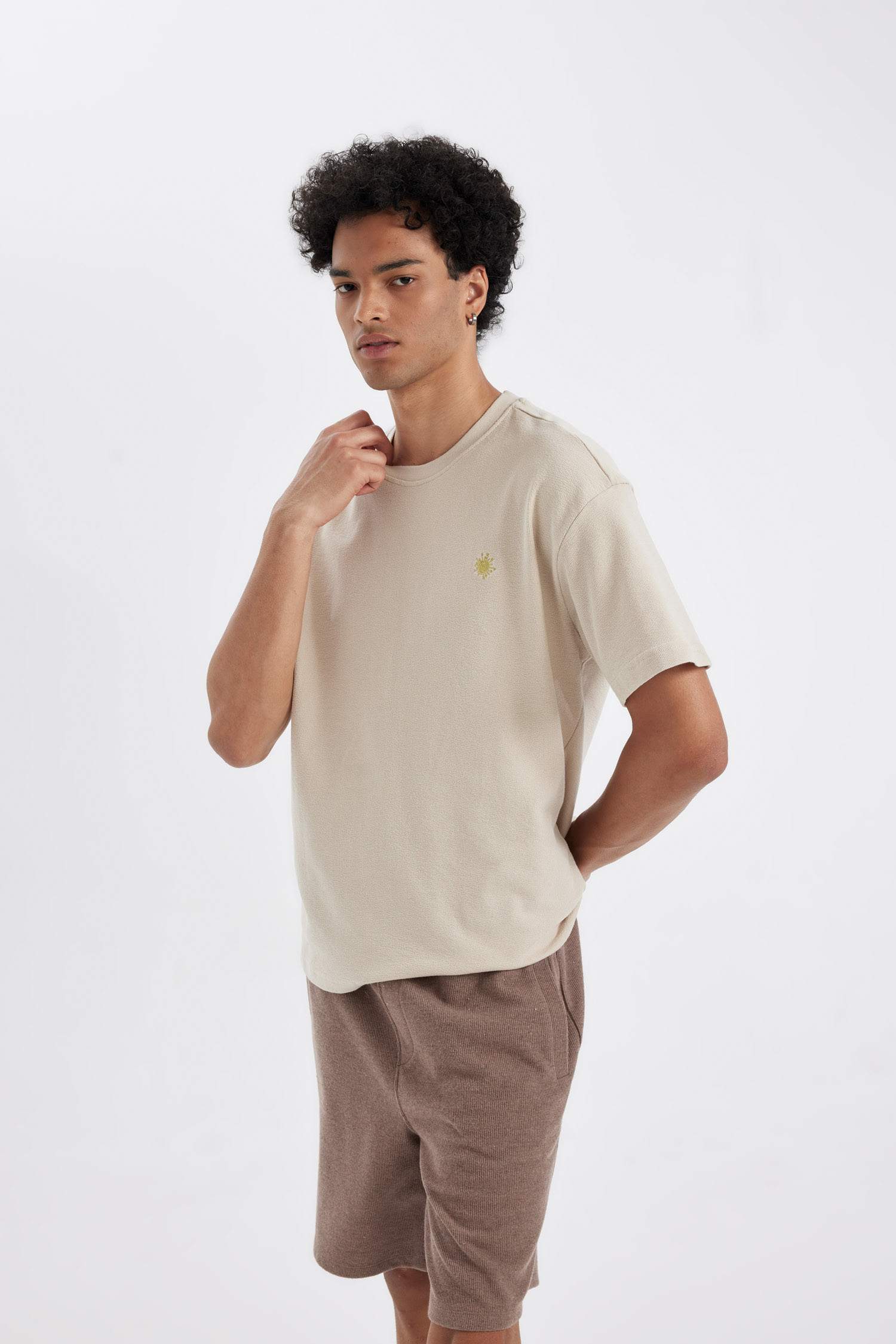 %100 Pamuk Oversize Geniş Kalıp Bisiklet Yaka Baskılı Kısa Kollu Tişört