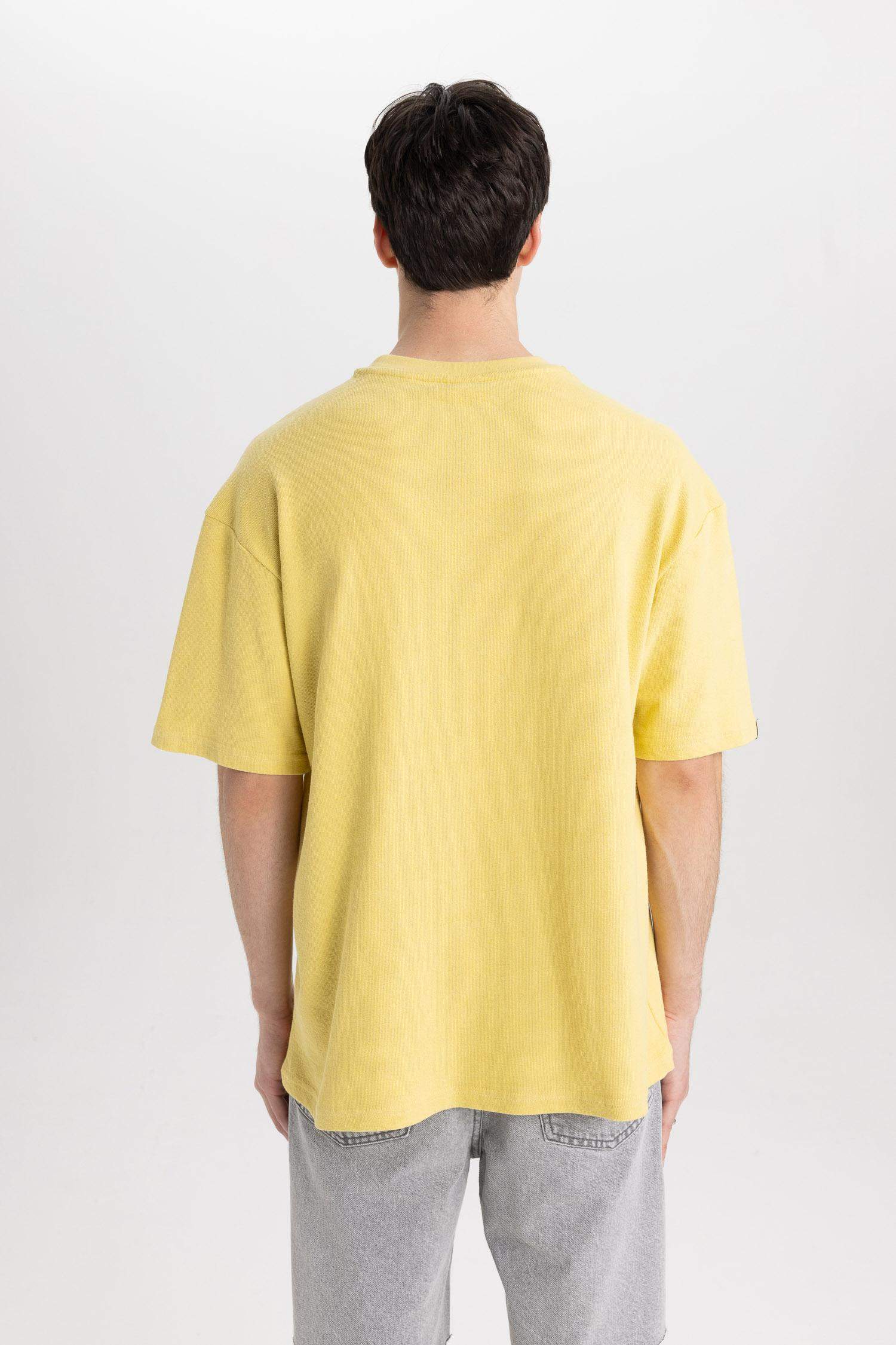 %100 Pamuk Oversize Geniş Kalıp Bisiklet Yaka Baskılı Kısa Kollu Tişört