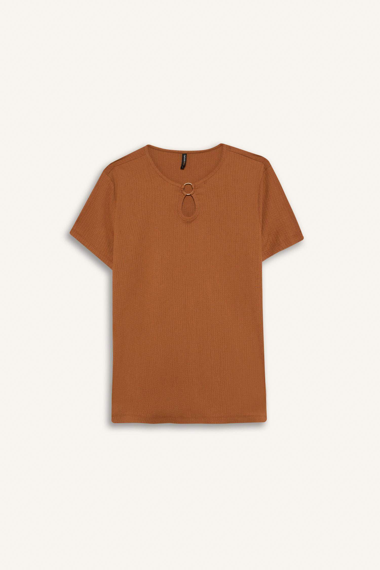 Bisiklet Yaka Basic Düz Bürümcük Kısa Kollu Tişört