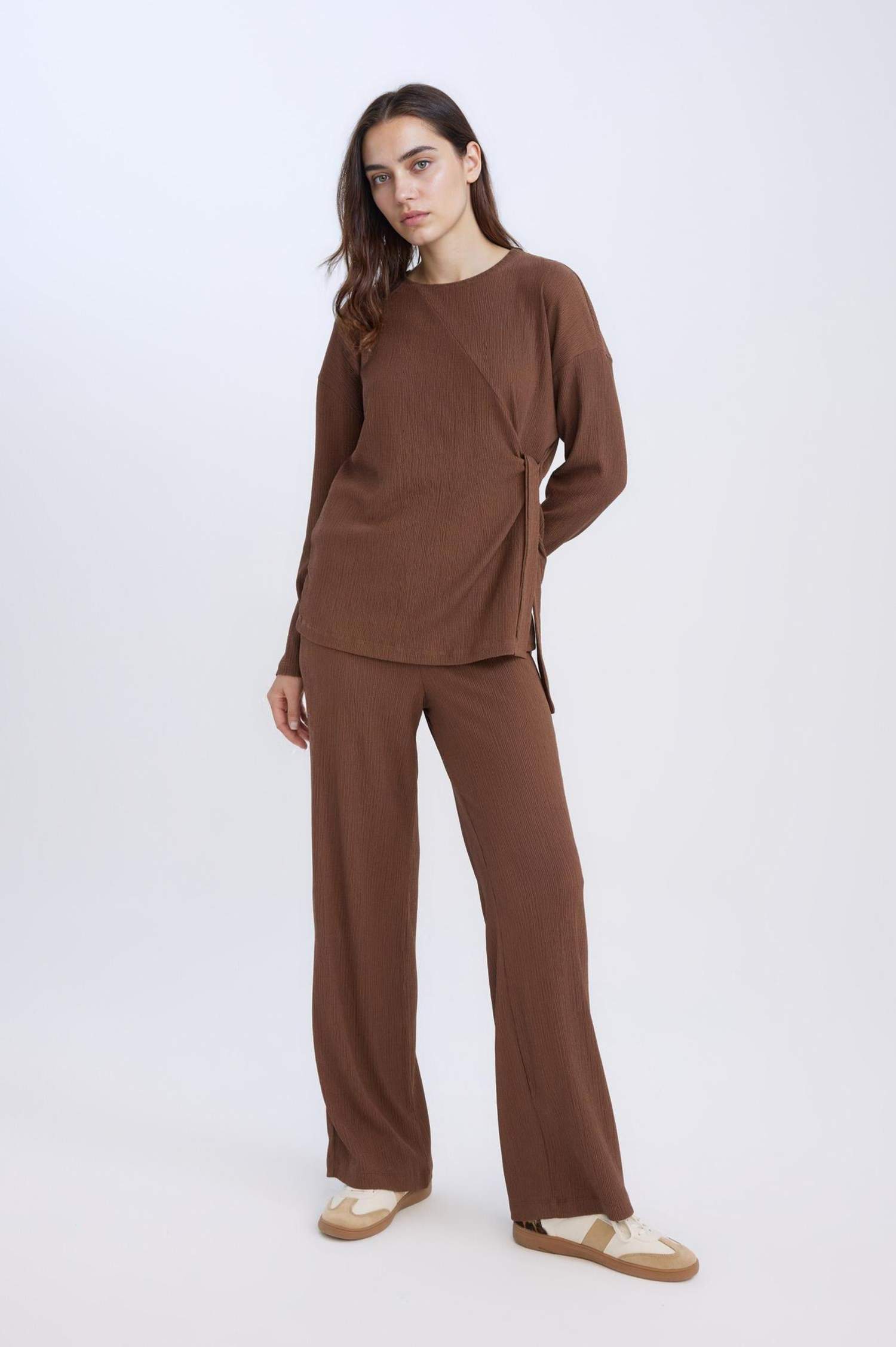 Bürümcük Pantolon Wide Leg Geniş Bol Paça Beli Lastikli