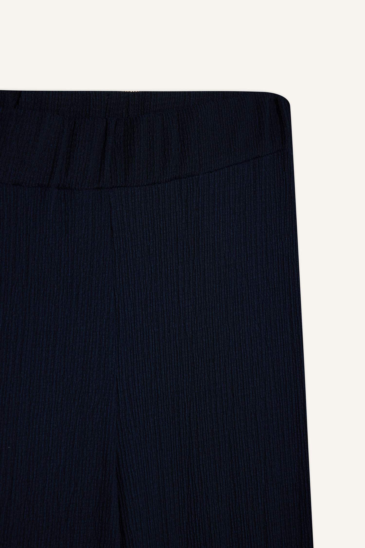 Bürümcük Pantolon Lacivert Wide Leg Geniş Bol Paça Beli Lastikli