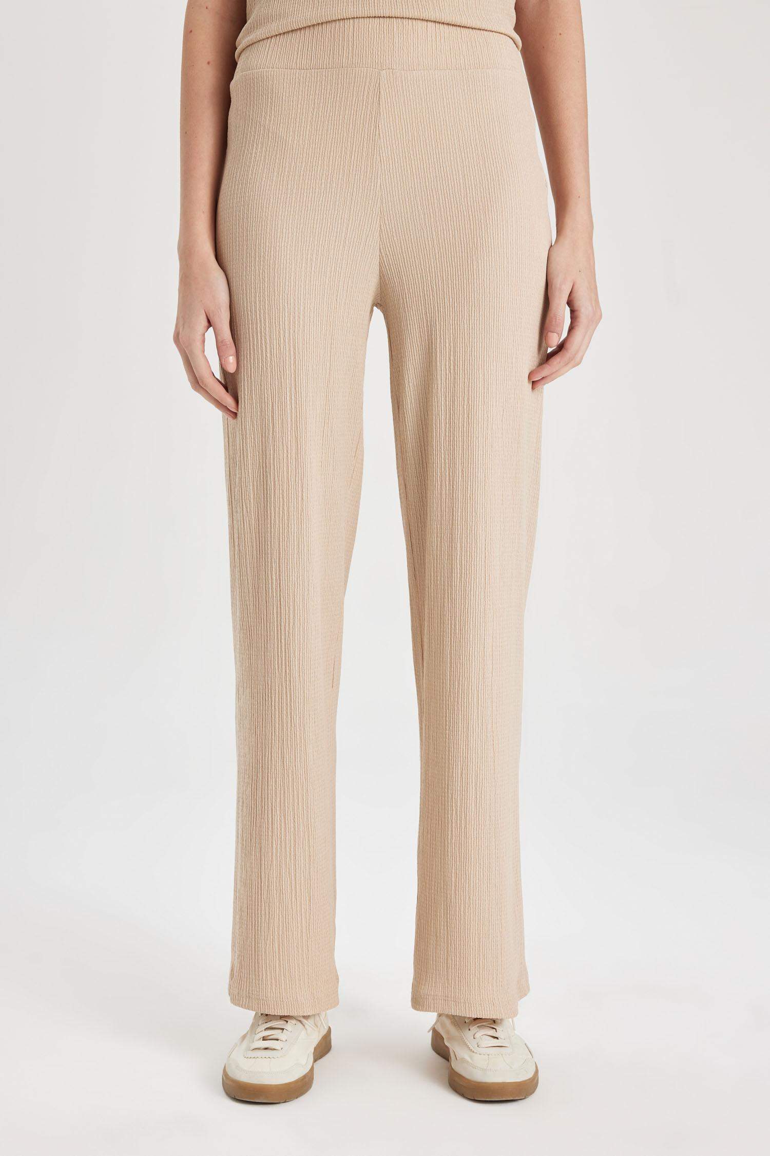 Bürümcük Pantolon Wide Leg Geniş Bol Paça Beli Lastikli