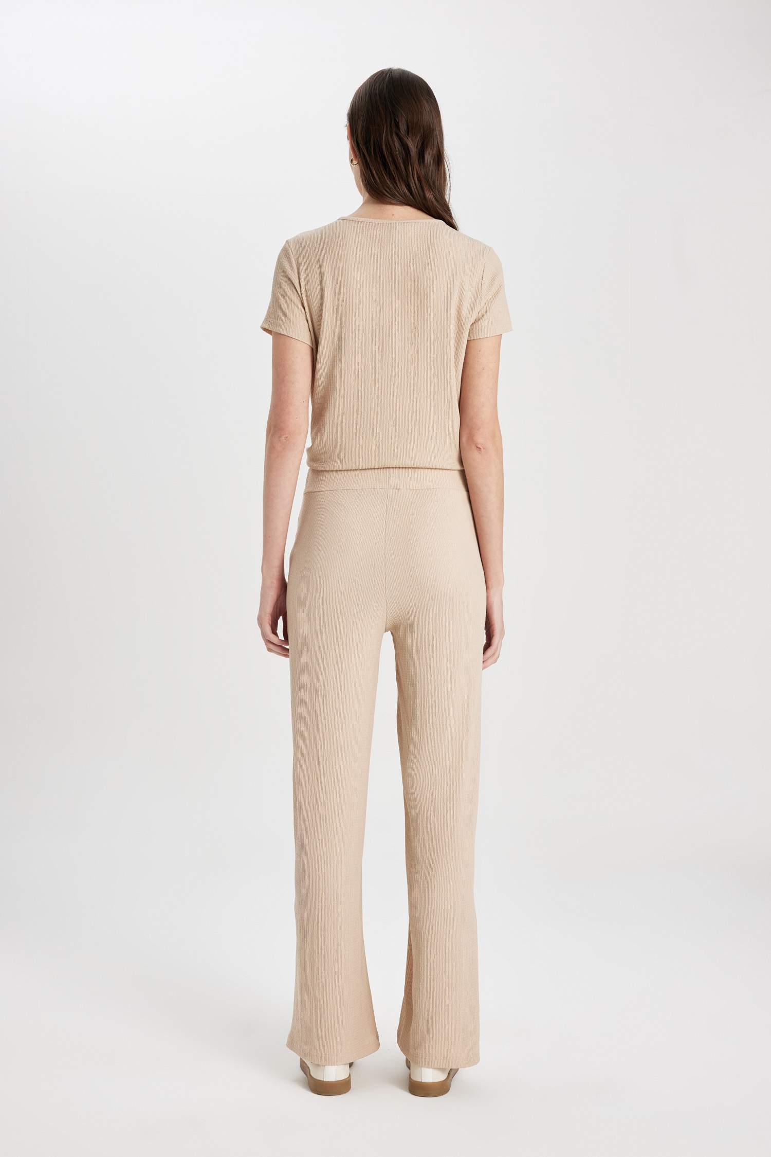 Bürümcük Pantolon Wide Leg Geniş Bol Paça Beli Lastikli