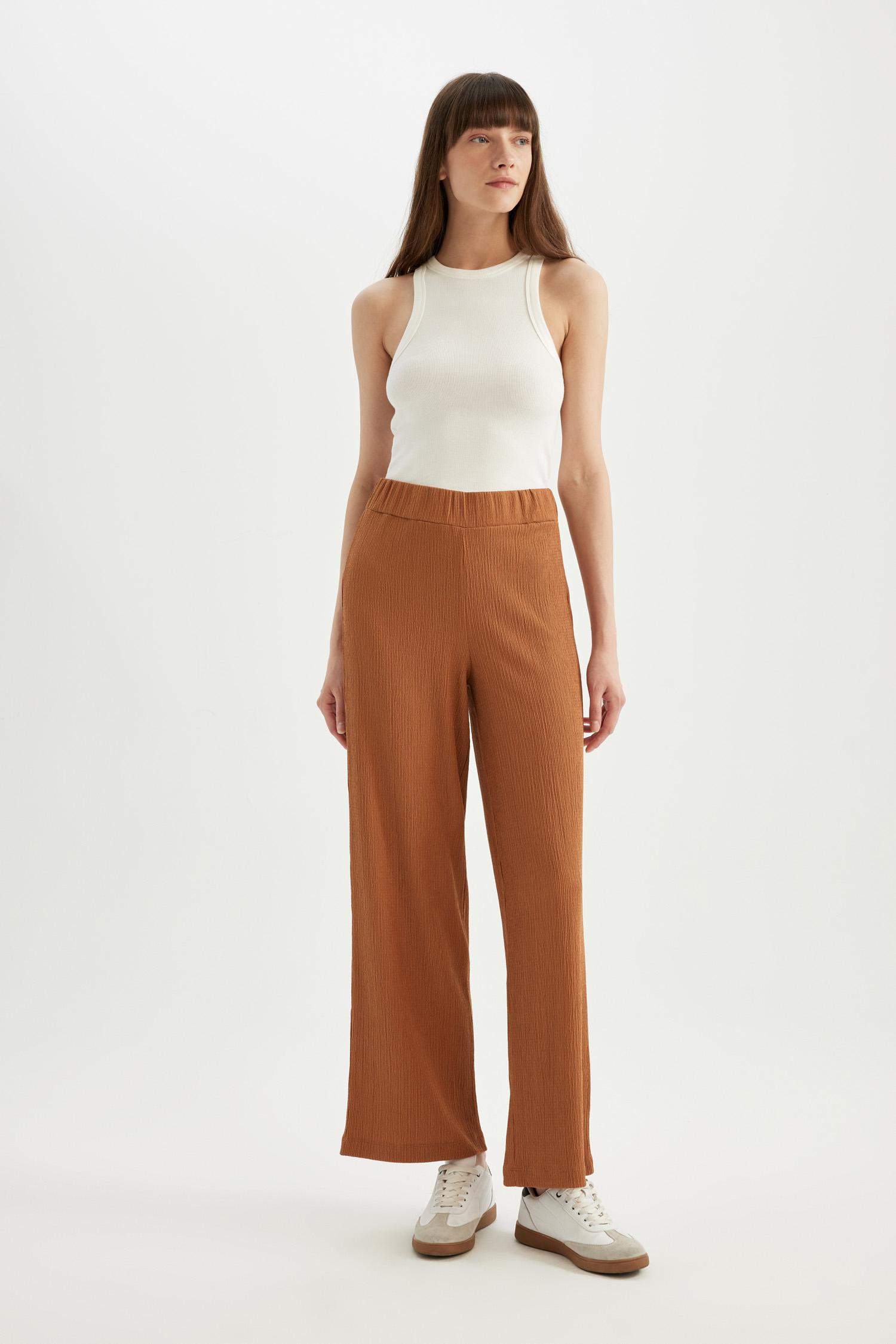 Wide Leg Geniş Bol Paça Beli Lastikli Bürümcük Pantolon