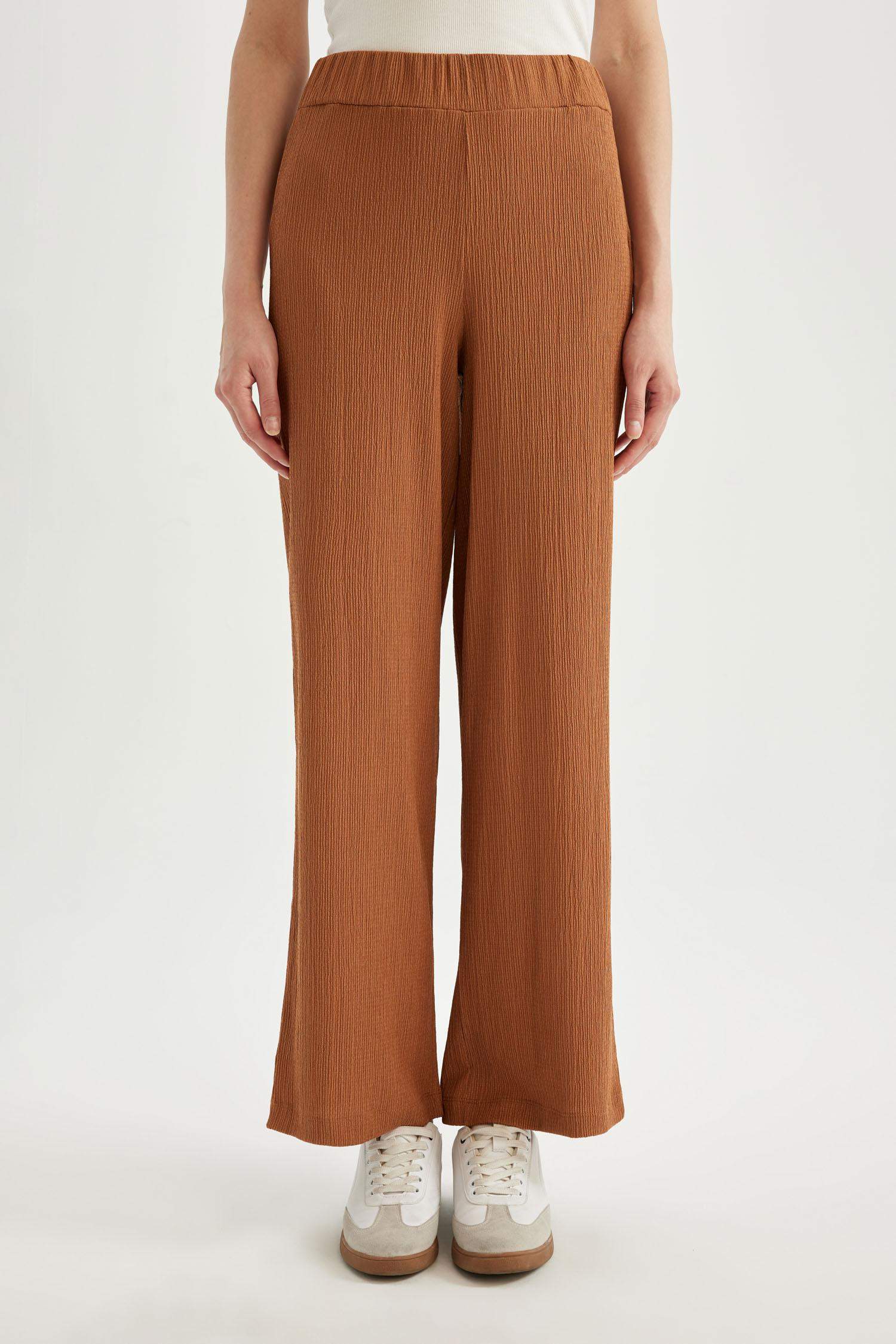 Wide Leg Geniş Bol Paça Beli Lastikli Bürümcük Pantolon