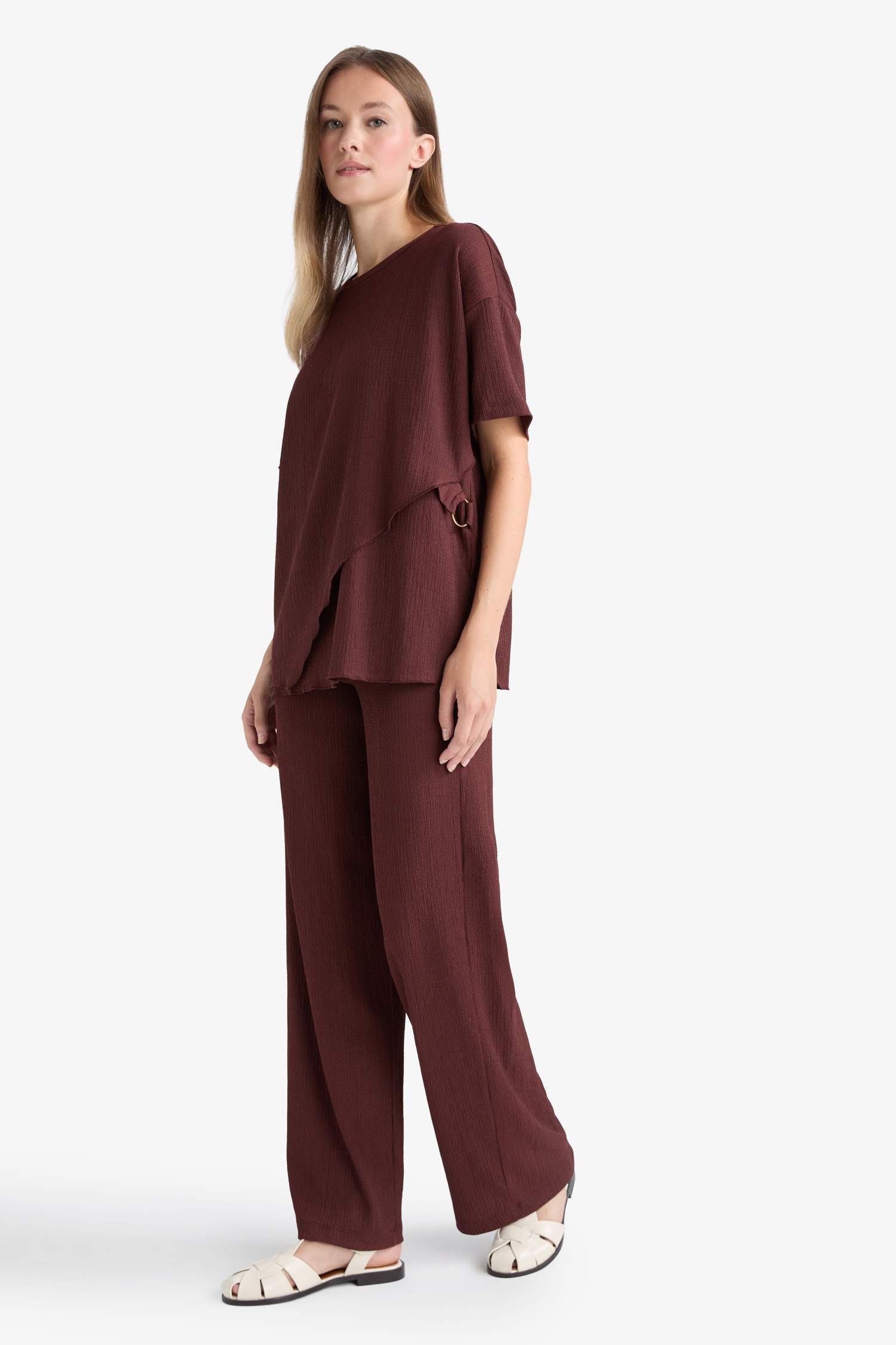 سروال القماش المنسوج قصة مستقيمة برجل عادي