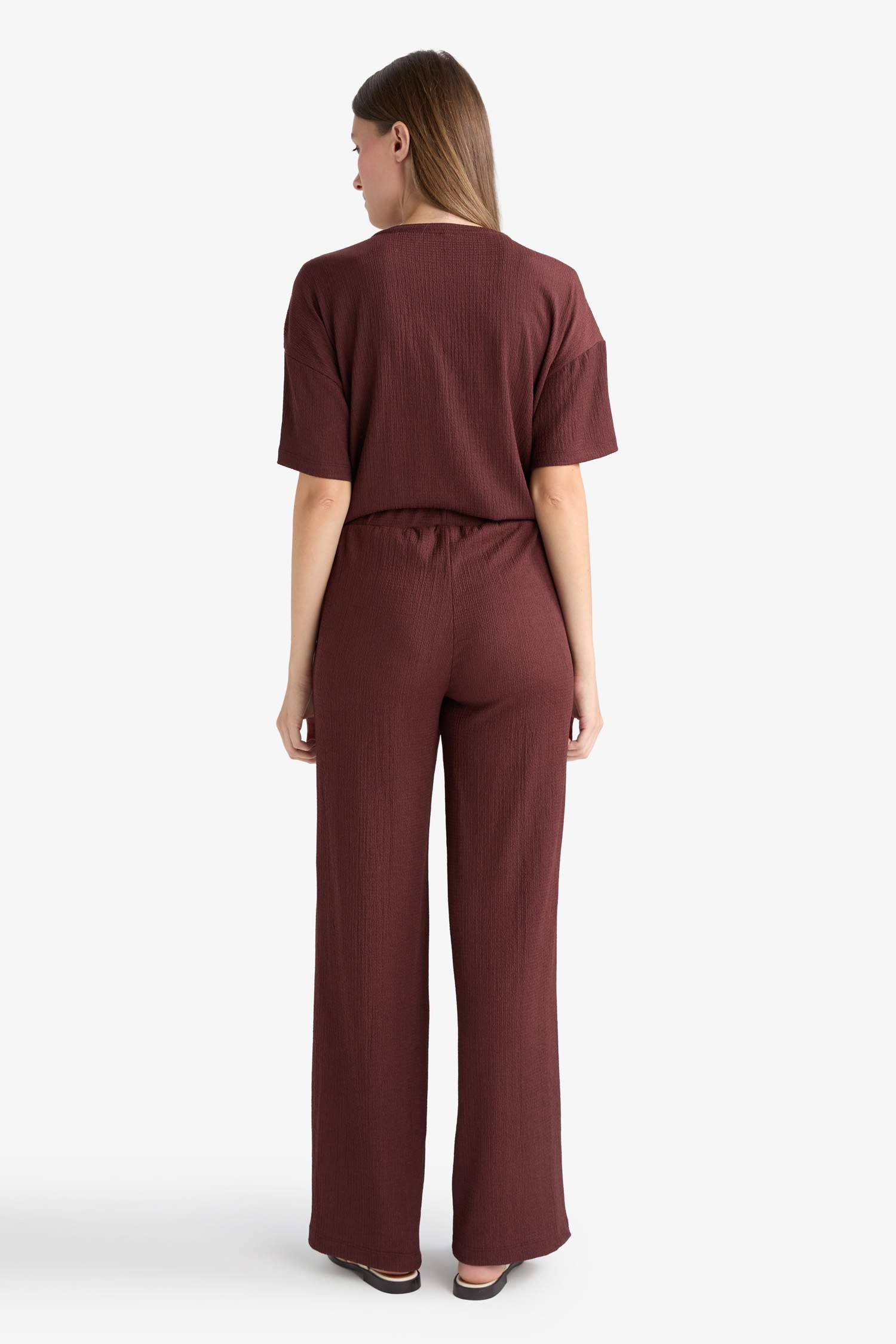 سروال القماش المنسوج قصة مستقيمة برجل عادي