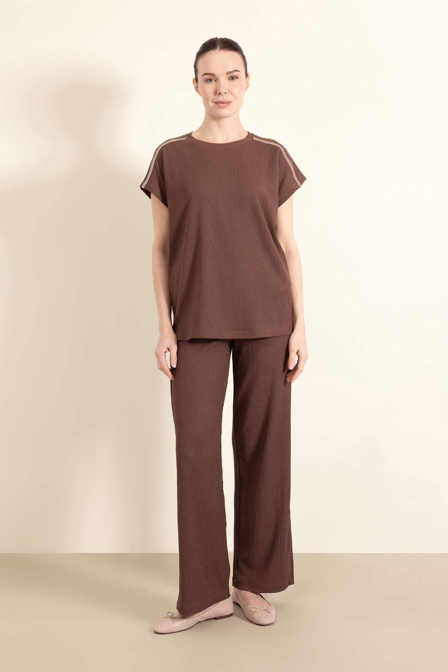 Bürümcük Pantolon Wide Leg Geniş Bol Paça Beli Lastikli