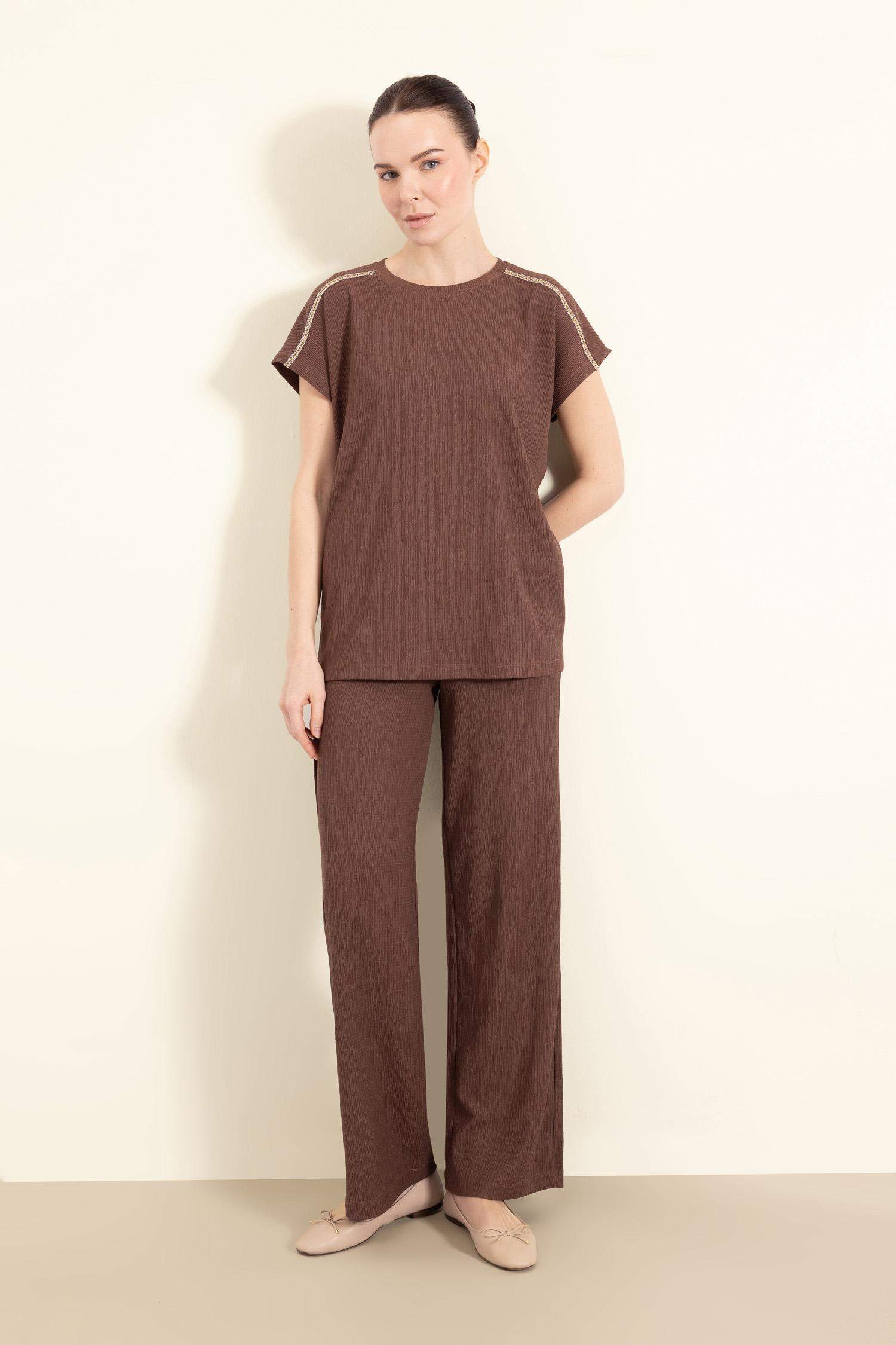 Bürümcük Pantolon Wide Leg Geniş Bol Paça Beli Lastikli