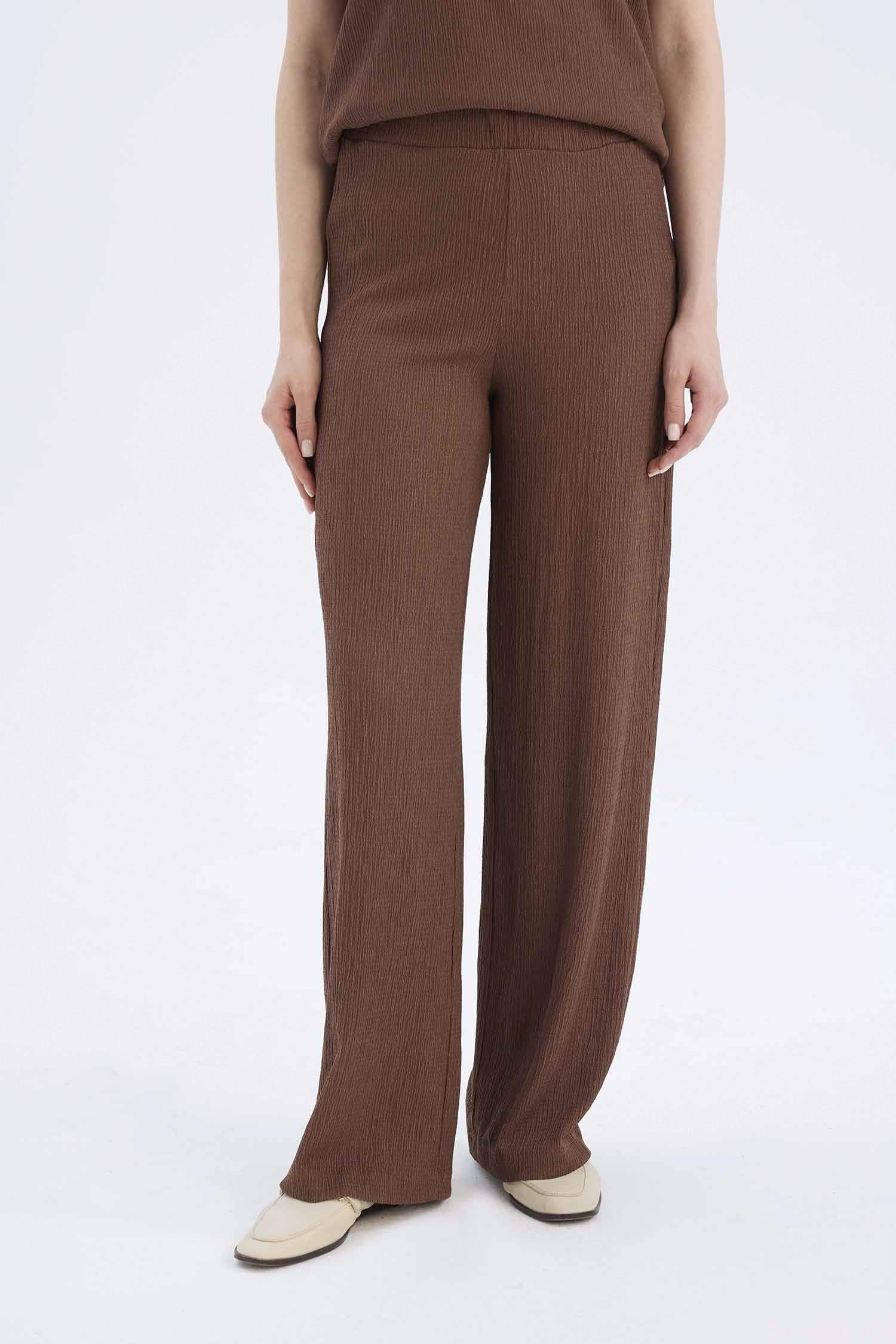 Bürümcük Pantolon Wide Leg Geniş Bol Paça Beli Lastikli