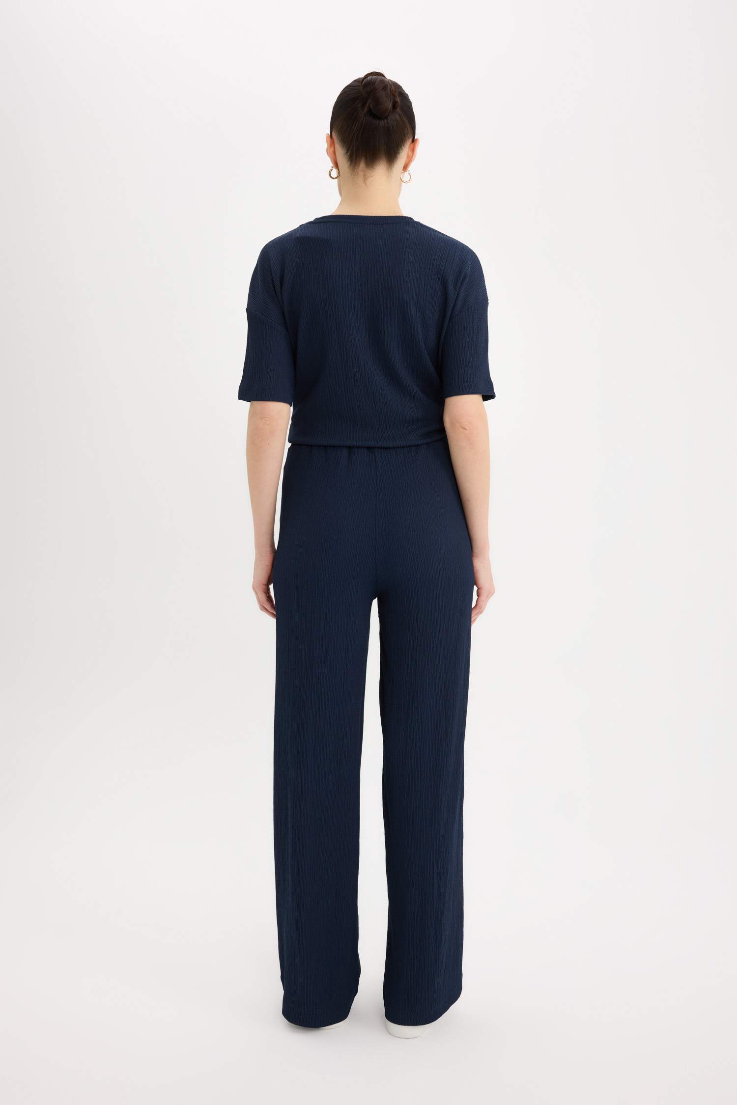 Bürümcük Pantolon Wide Leg Geniş Bol Paça Beli Lastikli