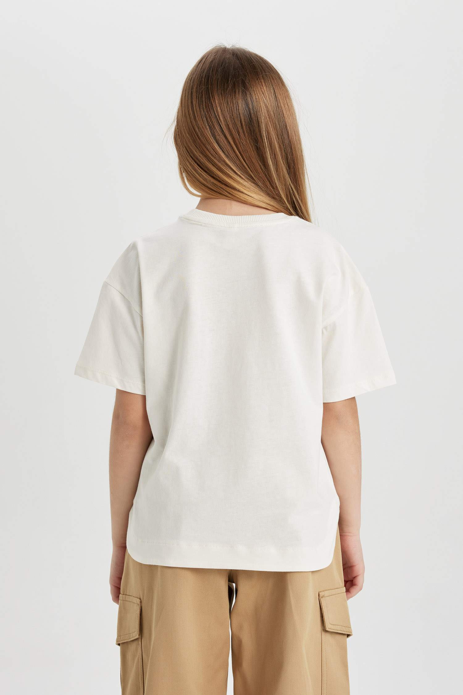 Kız Çocuk Oversize Geniş Kalıp Bisiklet Yaka Baskılı Kısa Kollu Tişört