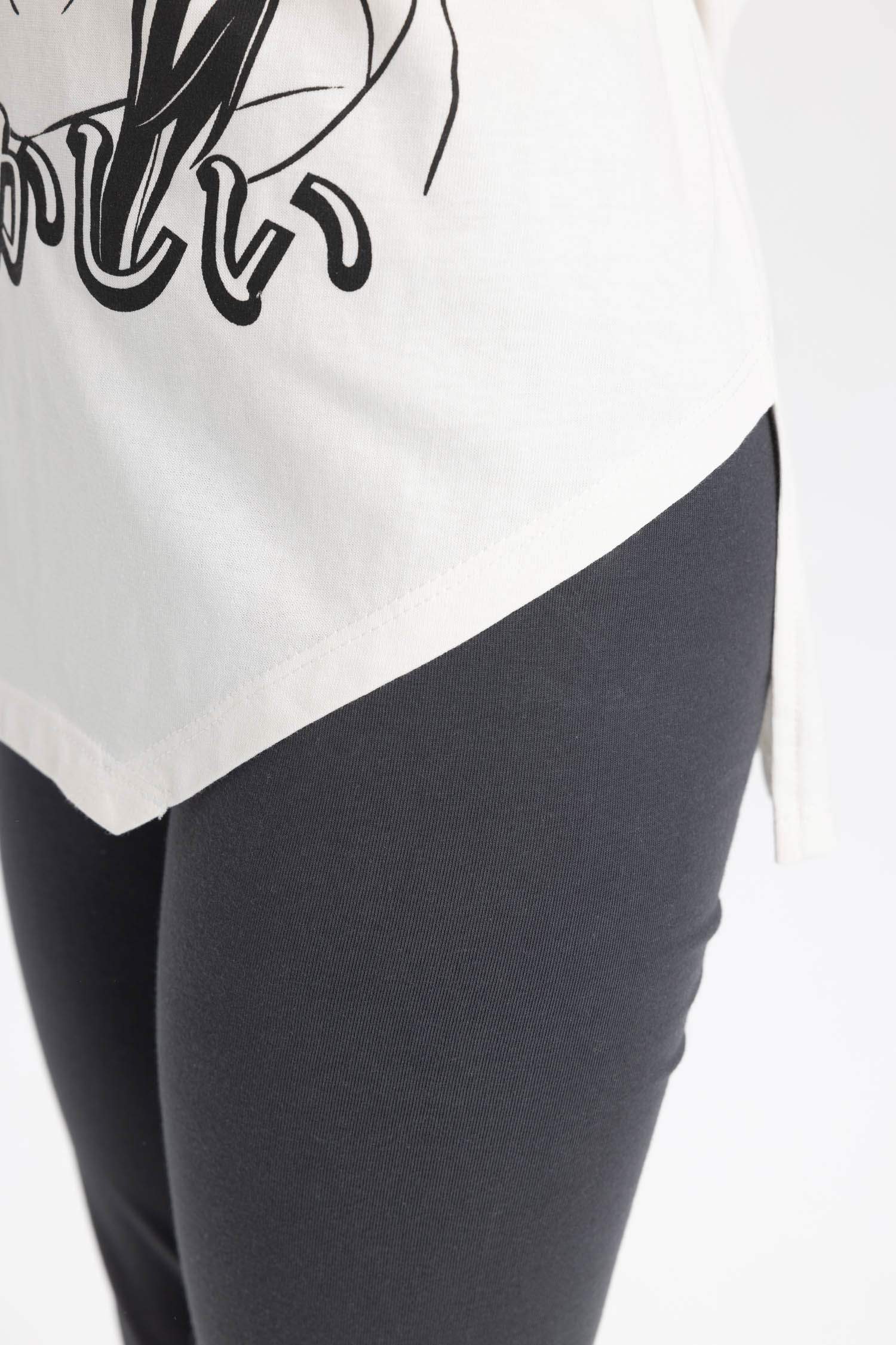 Kız Çocuk Oversize Geniş Kalıp Bisiklet Yaka Baskılı Uzun Kollu Tişört