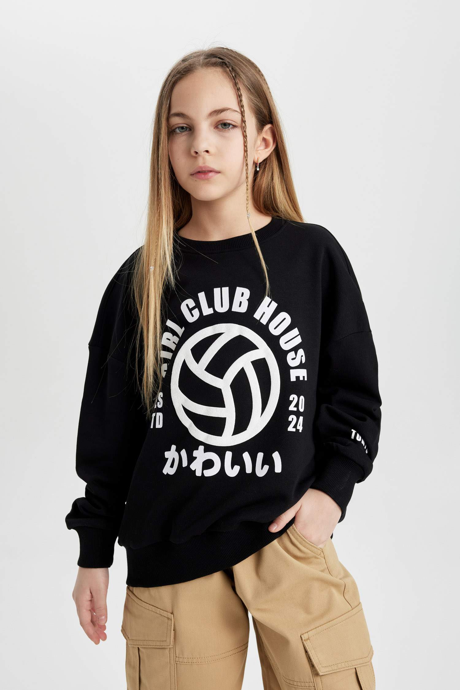 Girl Oversize Fit Crew Neck Sweatshirt