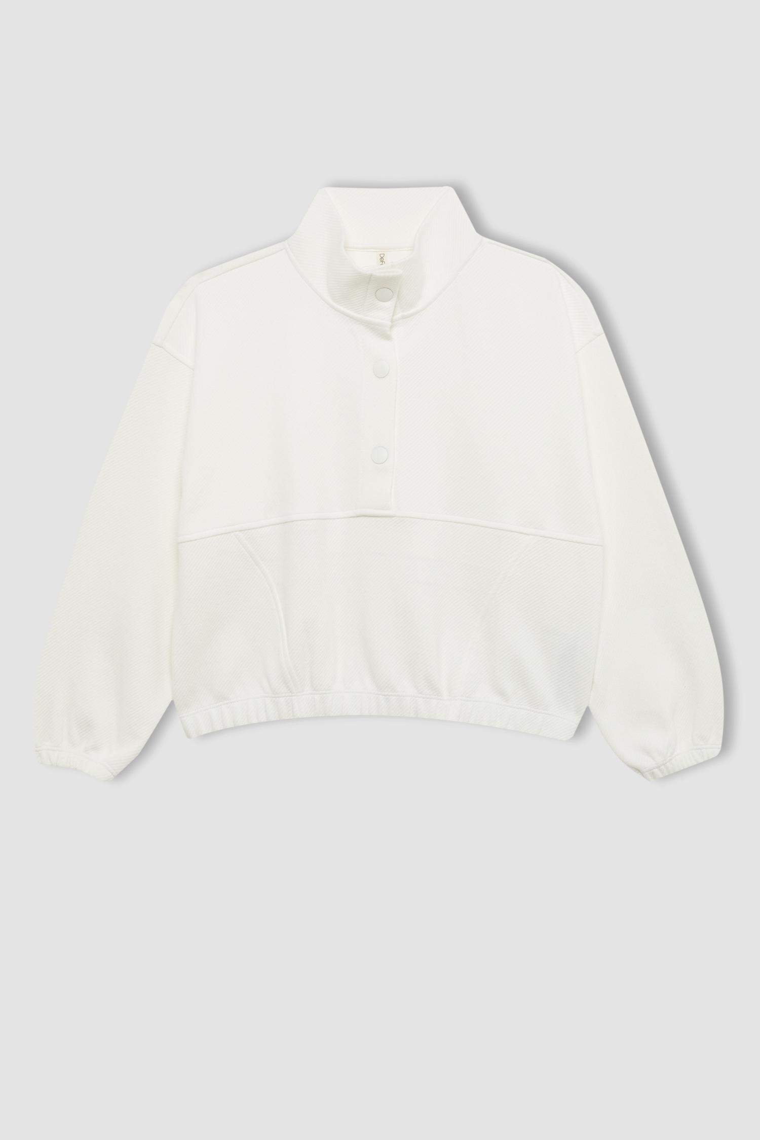 Kız Çocuk Oversize Geniş Kalıp Polo Yaka Düğmeli Sweatshirt