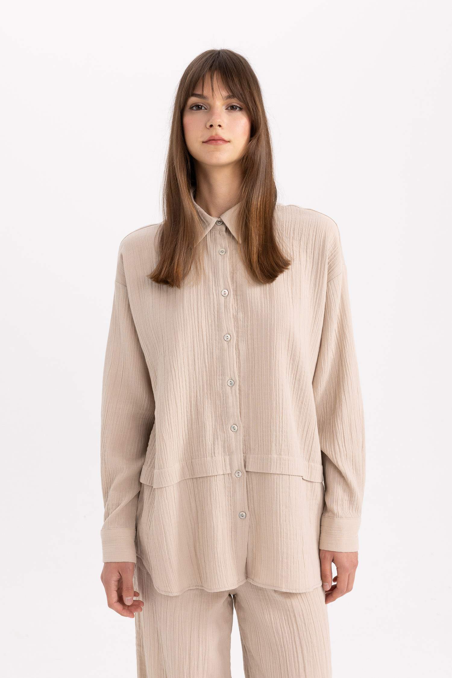 Relax Fit Müslin Uzun Kollu Gömlek Tunik