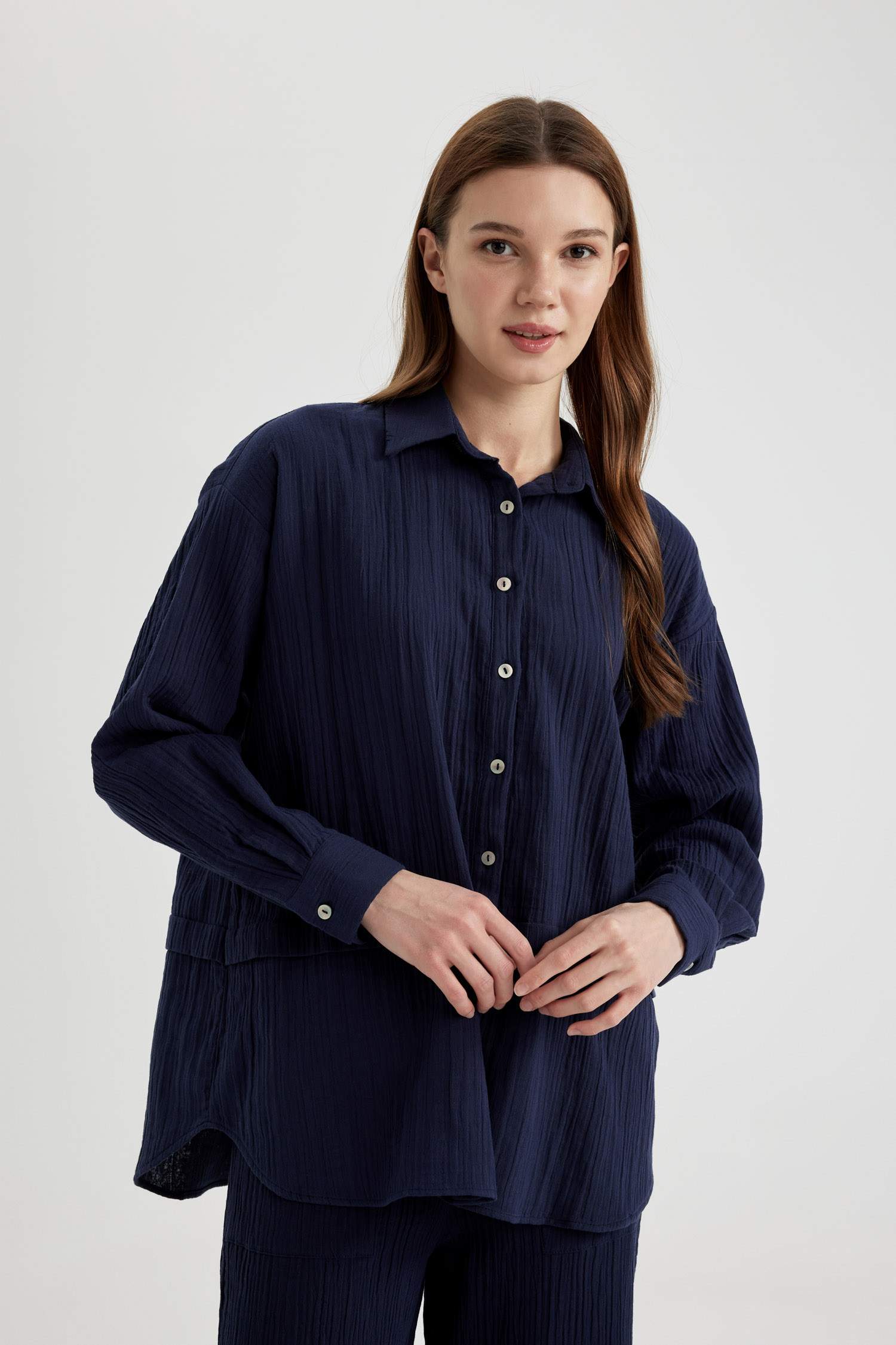 Relax Fit Müslin Uzun Kollu Gömlek Tunik