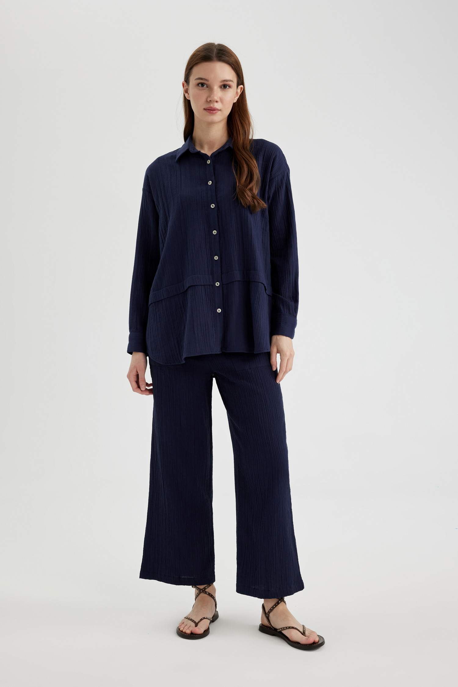 Relax Fit Müslin Uzun Kollu Gömlek Tunik