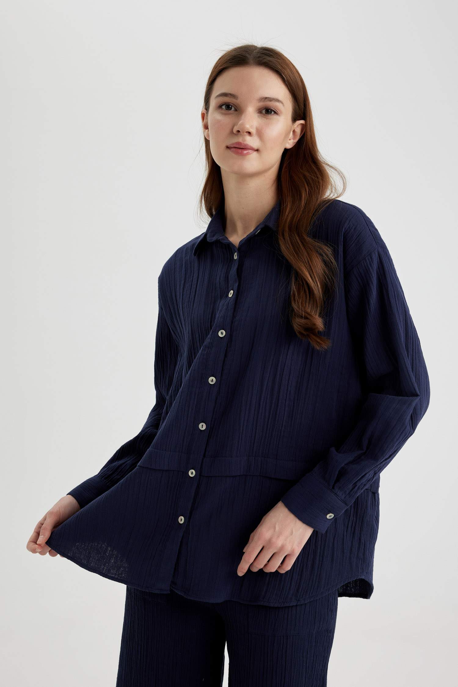 Relax Fit Müslin Uzun Kollu Gömlek Tunik