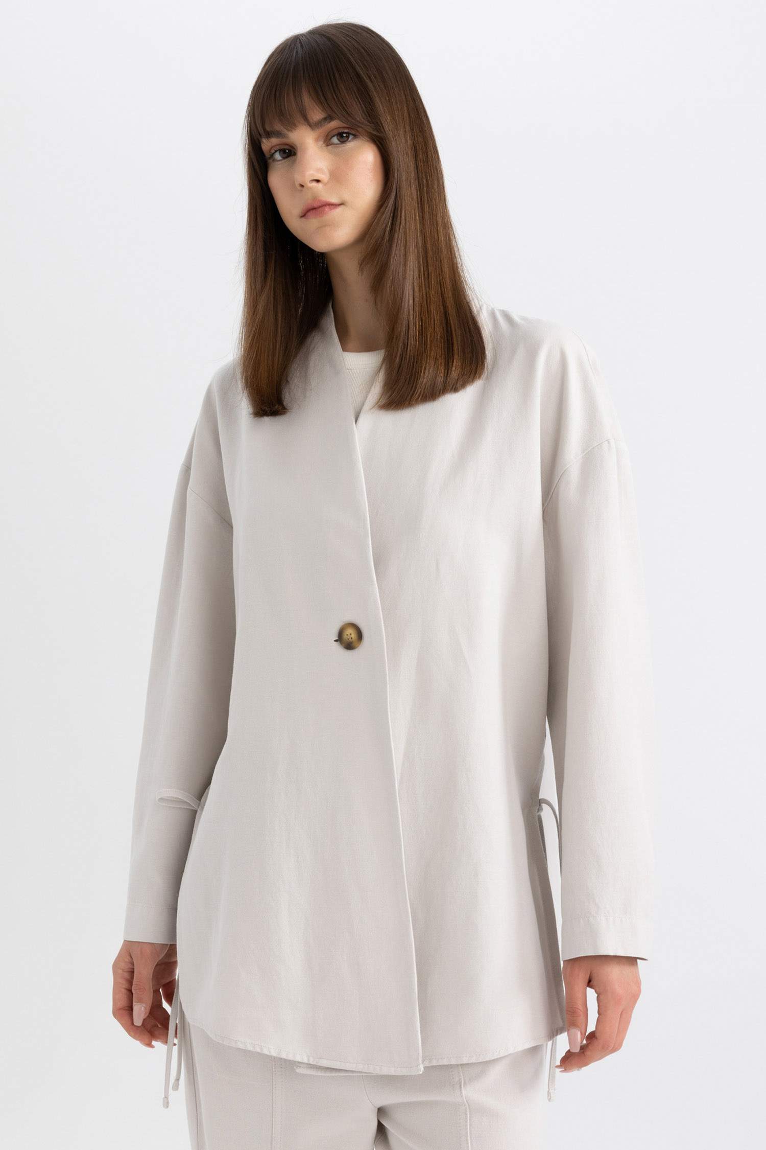 كيمونو كتان قصة مريحة بياخة V