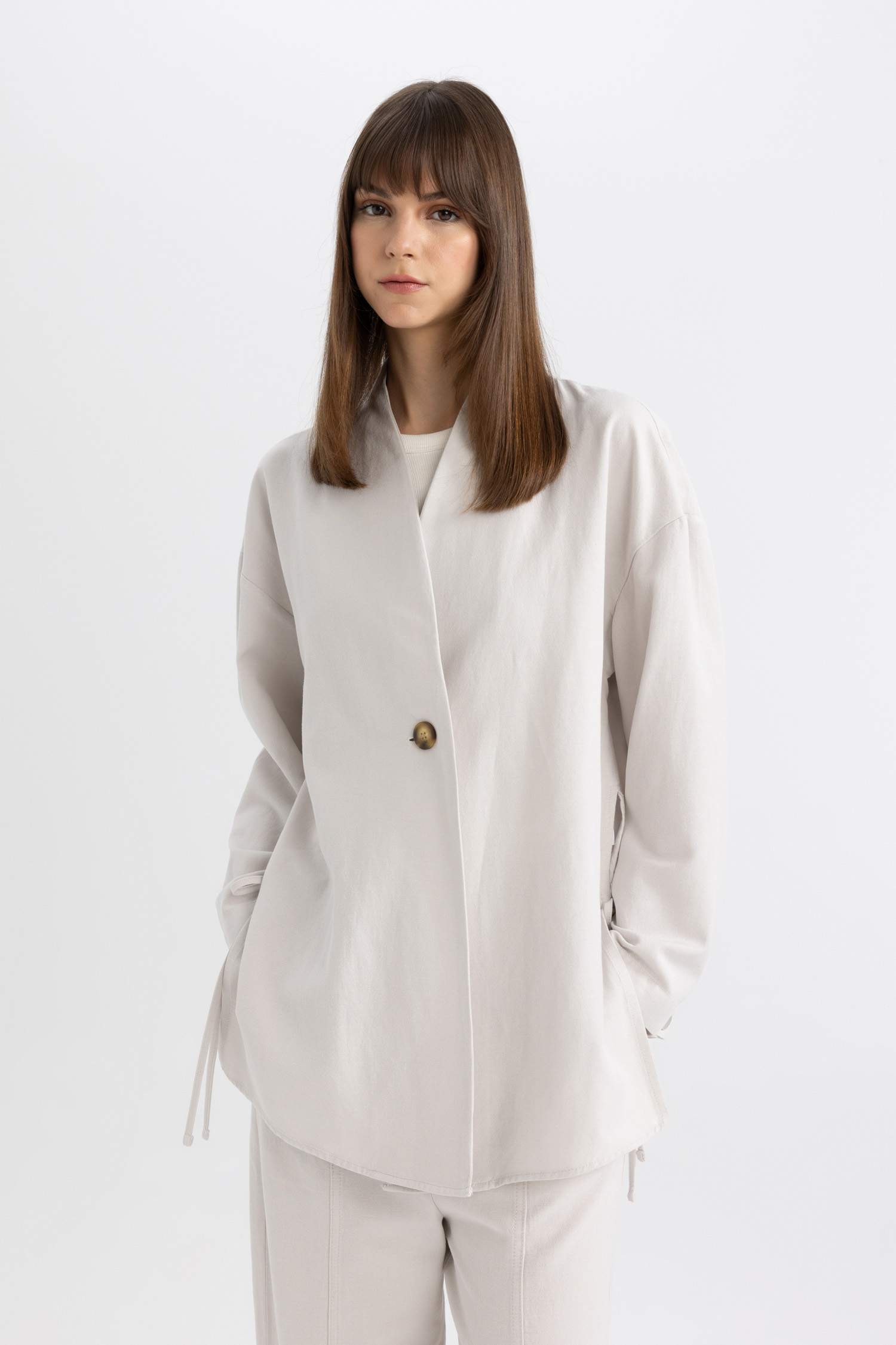 كيمونو كتان قصة مريحة بياخة V