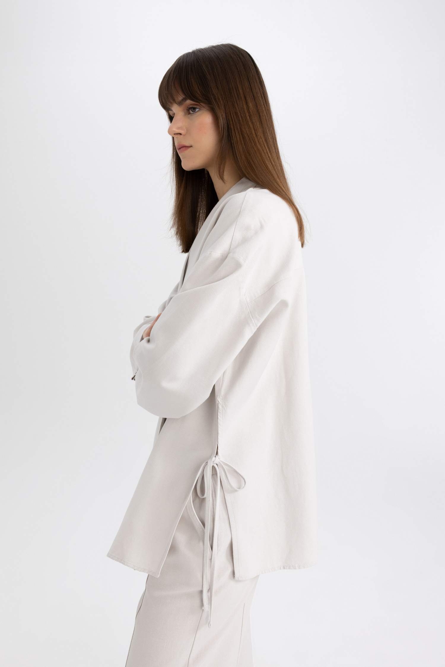 كيمونو كتان قصة مريحة بياخة V