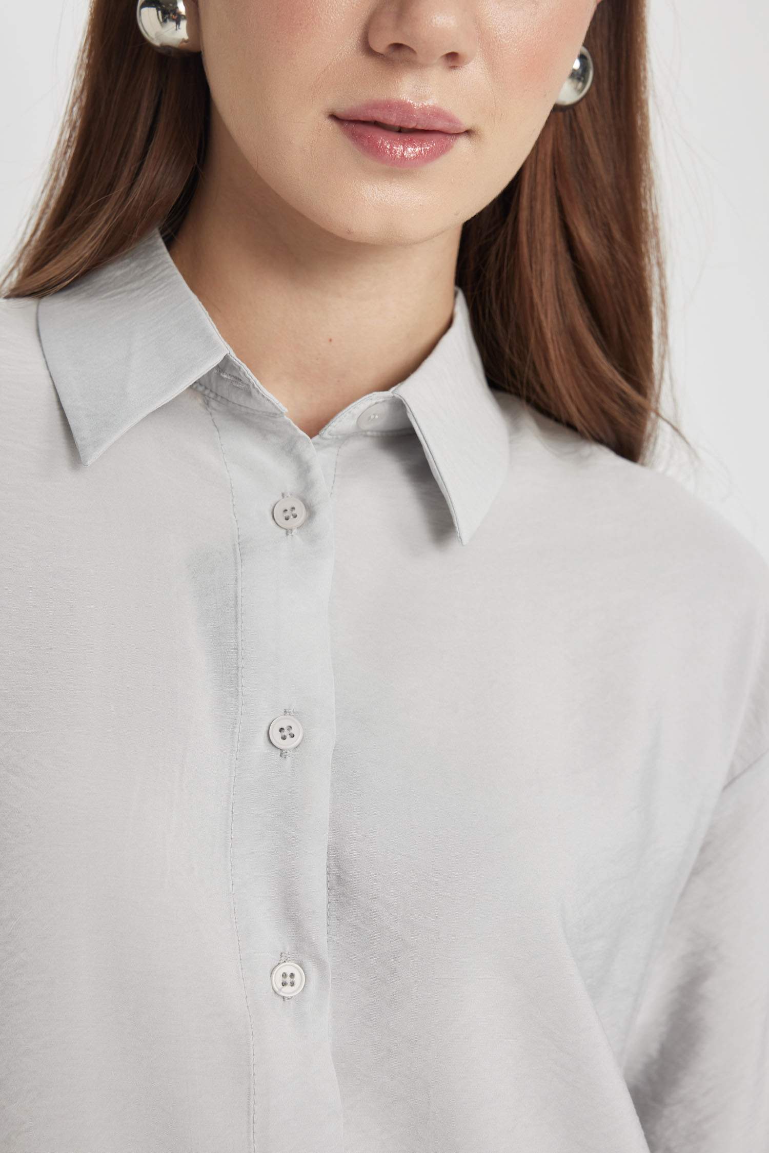 تونيك كم طويل قصة مريحة بياقة قميص