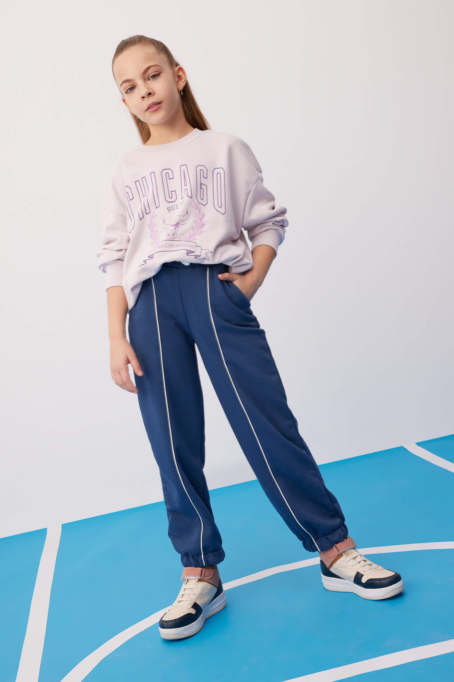 Kız Çocuk Loose Fit Beli Bağcıklı Lastikli Paça Cepli Jogger Eşofman Altı